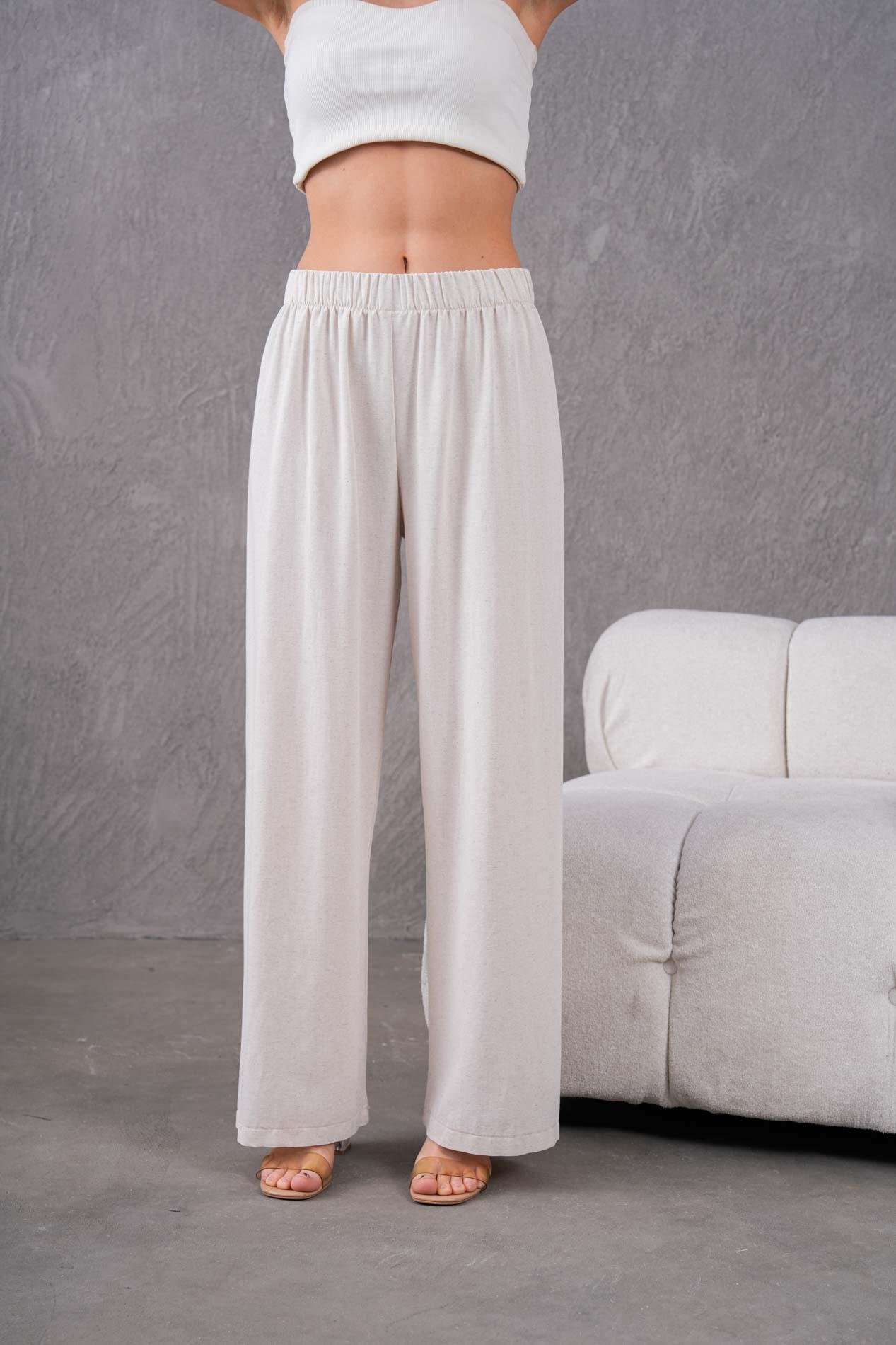 BELİ LASTİKLİ RAHAT KALIP BOL PAÇA KETEN PANTOLON17313