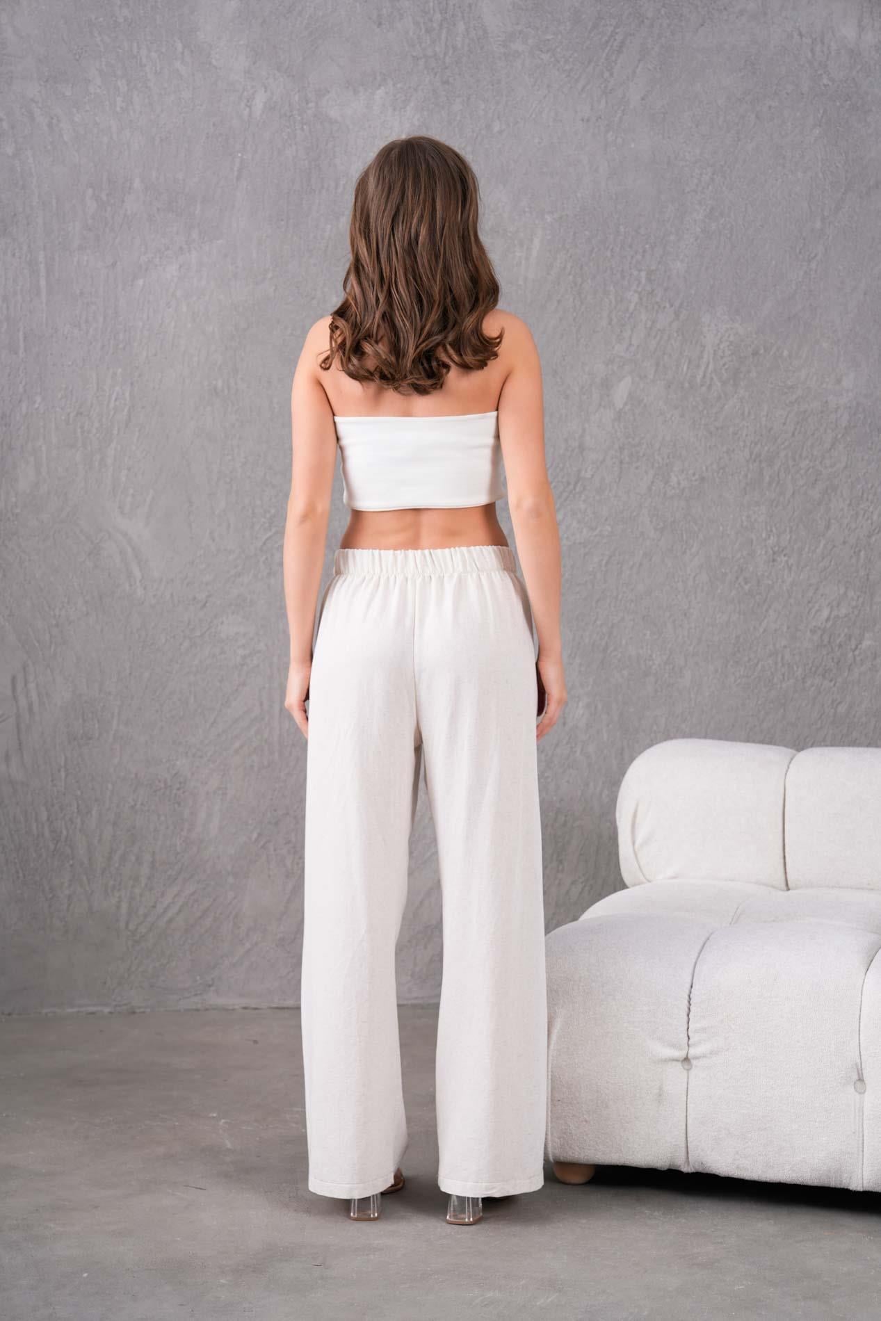 BELİ LASTİKLİ RAHAT KALIP BOL PAÇA KETEN PANTOLON17313