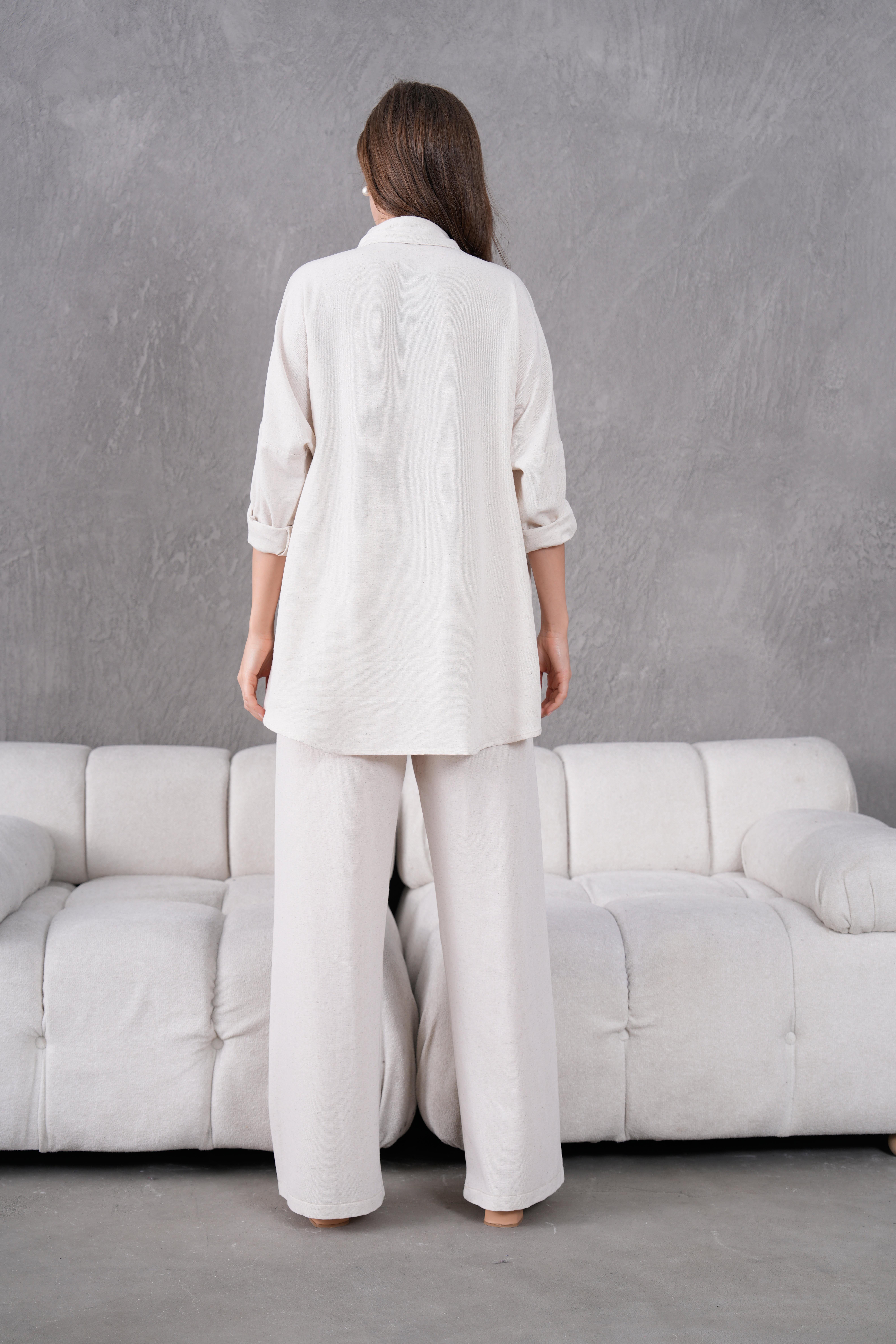 NAKIŞ İŞLEMELİ OVERSIZE KETEN GÖMLEK17322