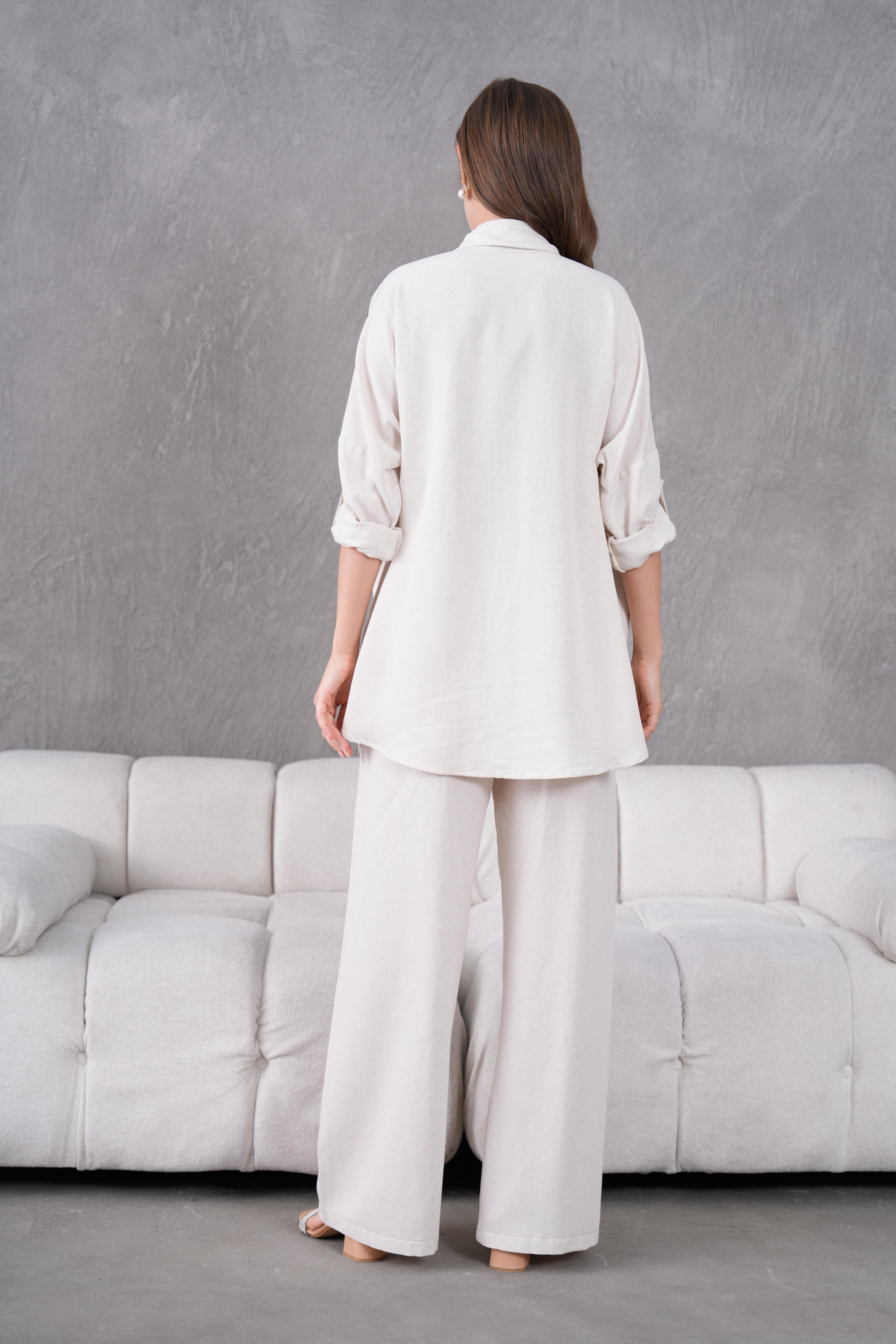 NAKIŞ İŞLEMELİ OVERSIZE KETEN GÖMLEK17324