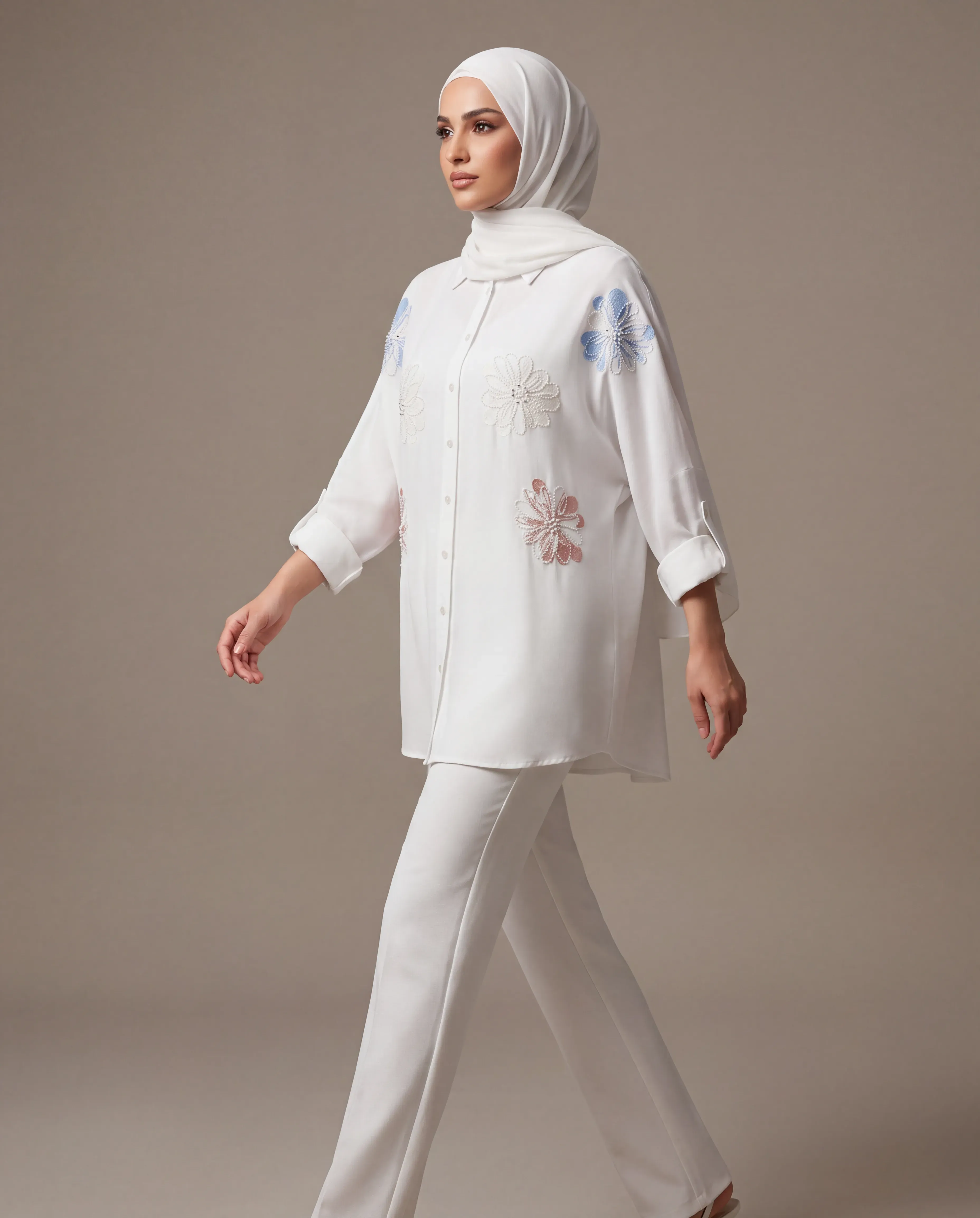 NAKIŞ İŞLEMELİ OVERSİZE KETEN GÖMLEK17551