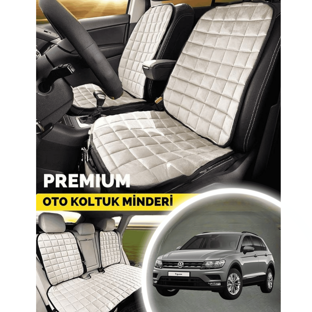 Tiguan Koltuk Minder Ortopedik Cepli Araç ve Kılıf Seti–Tam Uyumlu,Bej Renk,Konforlu Tasarım