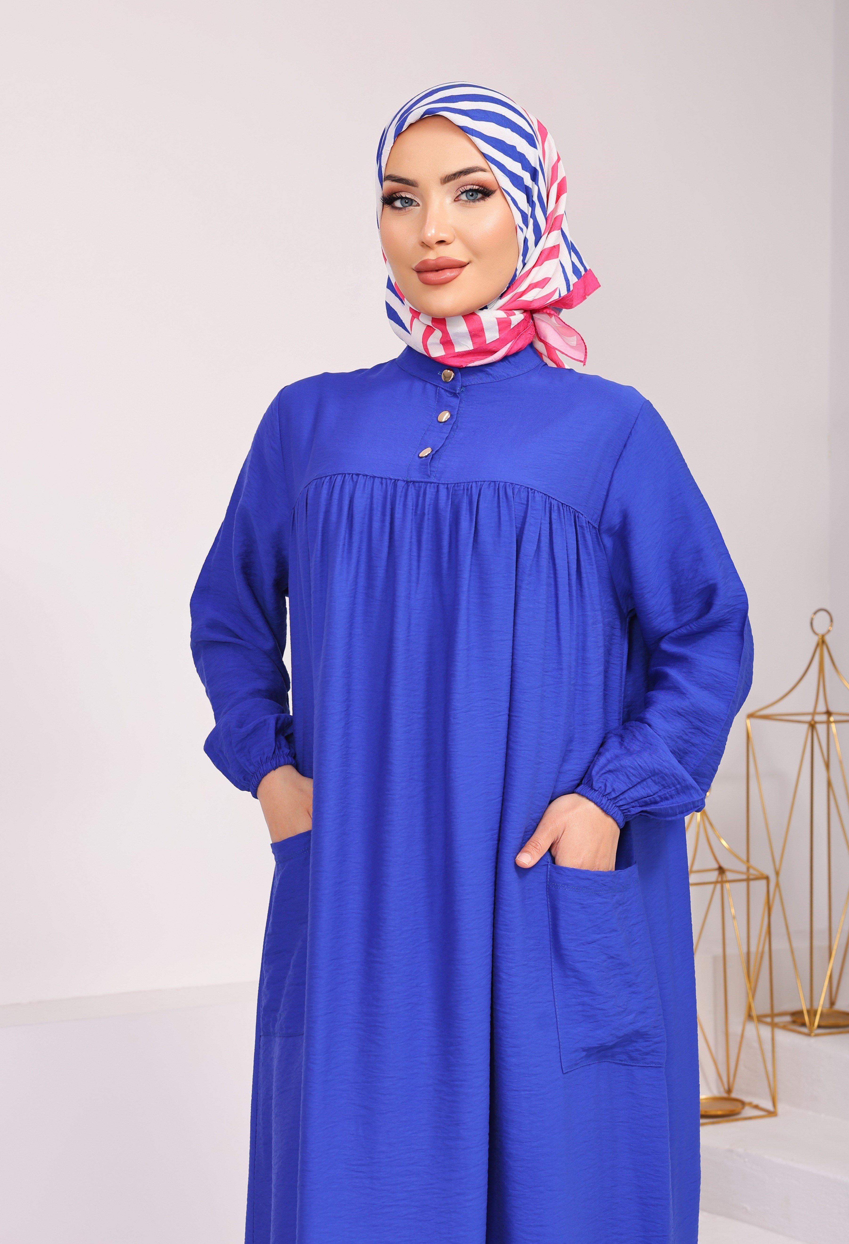0281  BATTAL BEDEN MODAL KUMAŞ ELBİSE FERACE SAKS MAVİSİ 