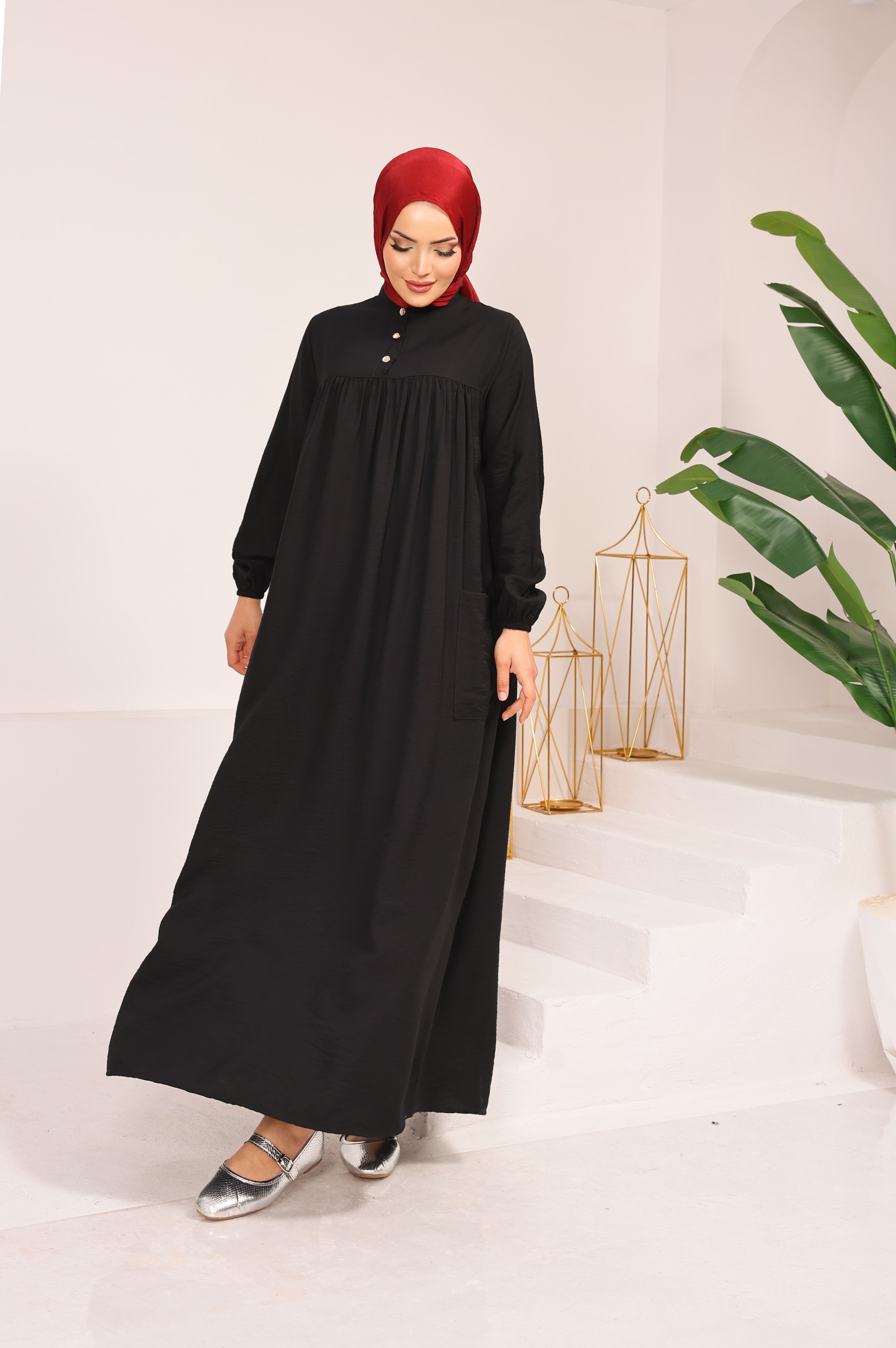 0281  BATTAL BEDEN MODAL KUMAŞ ELBİSE FERACE SİYAH 