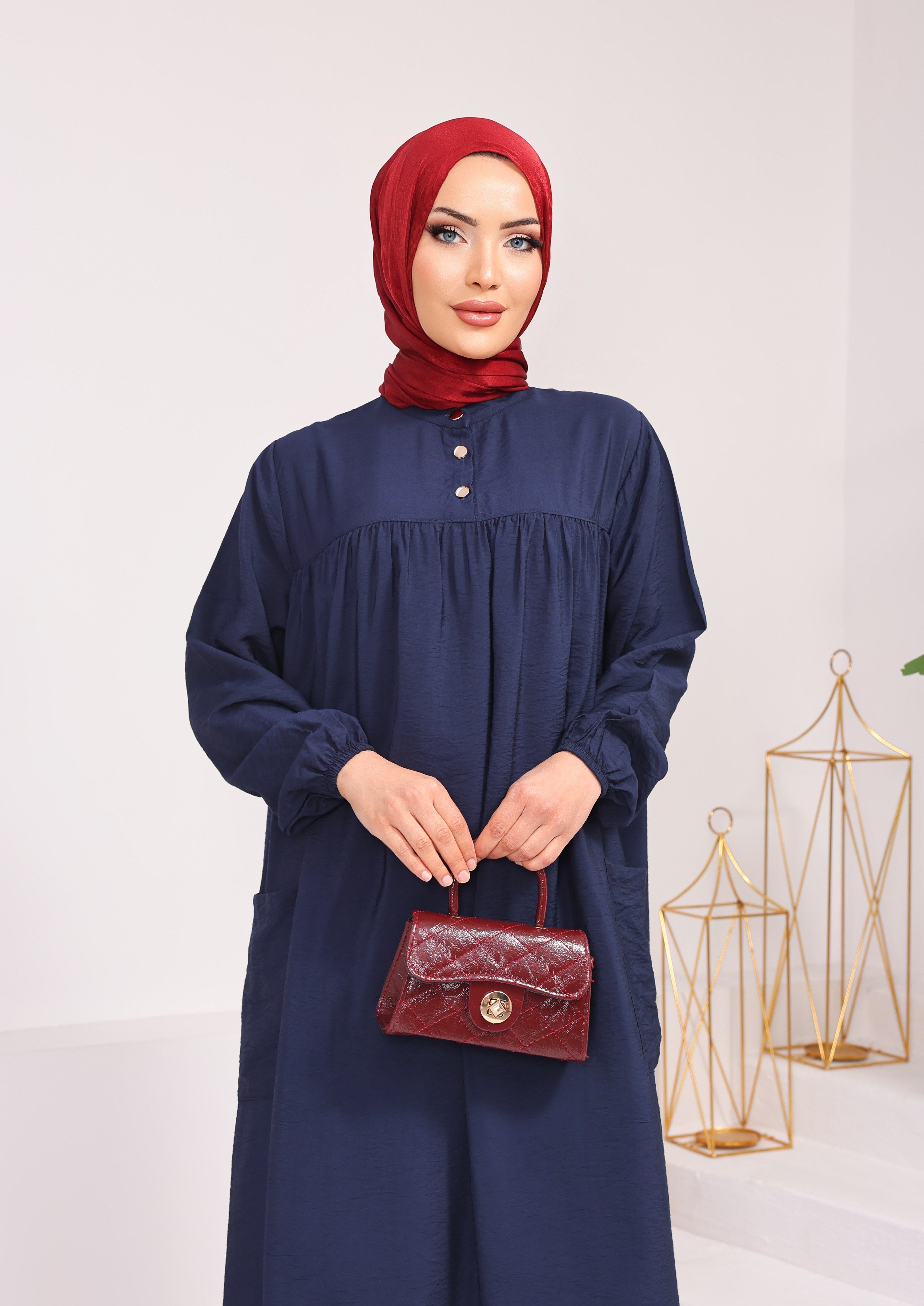 0281  BATTAL BEDEN MODAL KUMAŞ ELBİSE FERACE KOYU LACİVERT 