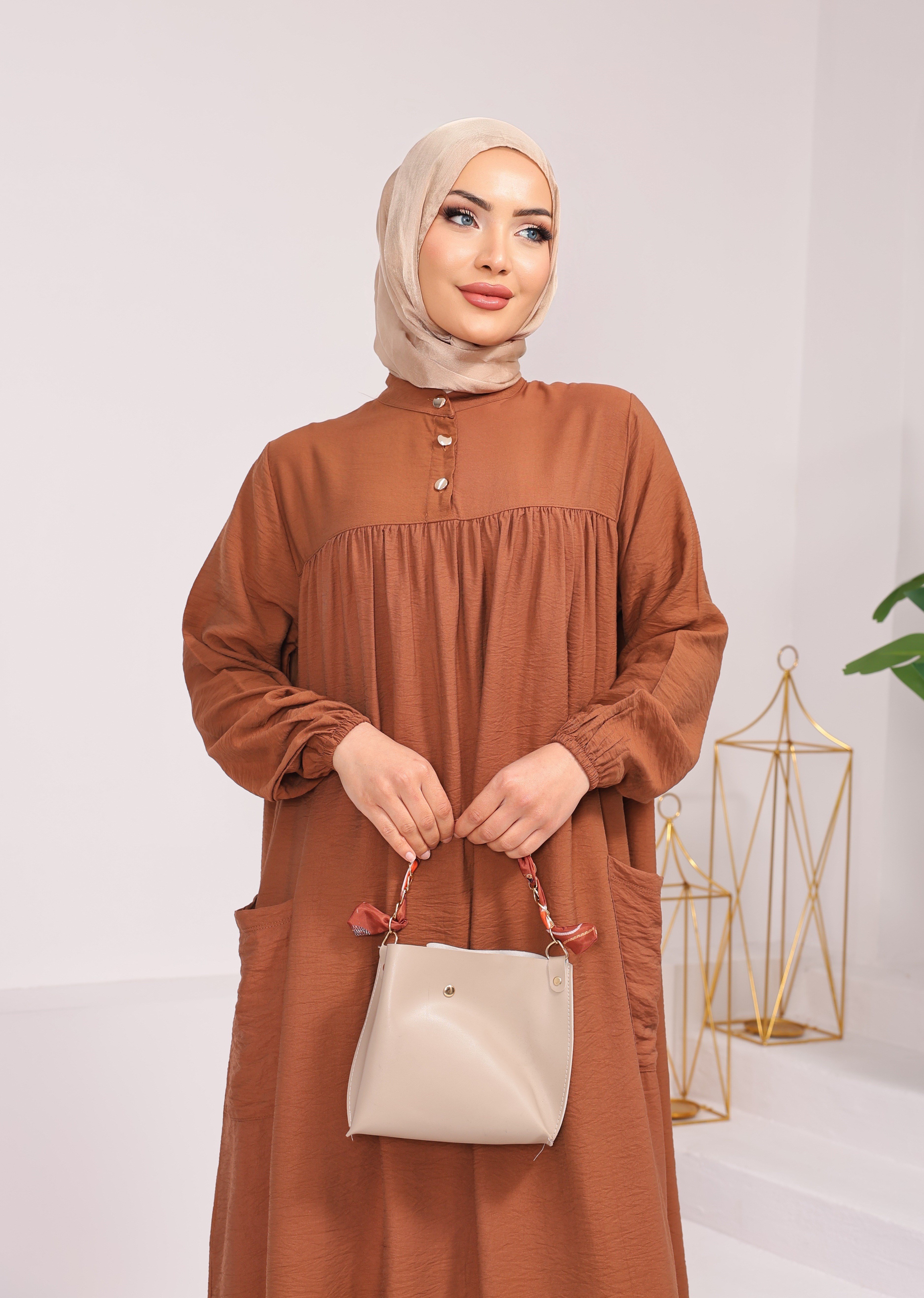 0281  BATTAL BEDEN MODAL KUMAŞ ELBİSE FERACE ACI KAHVE 