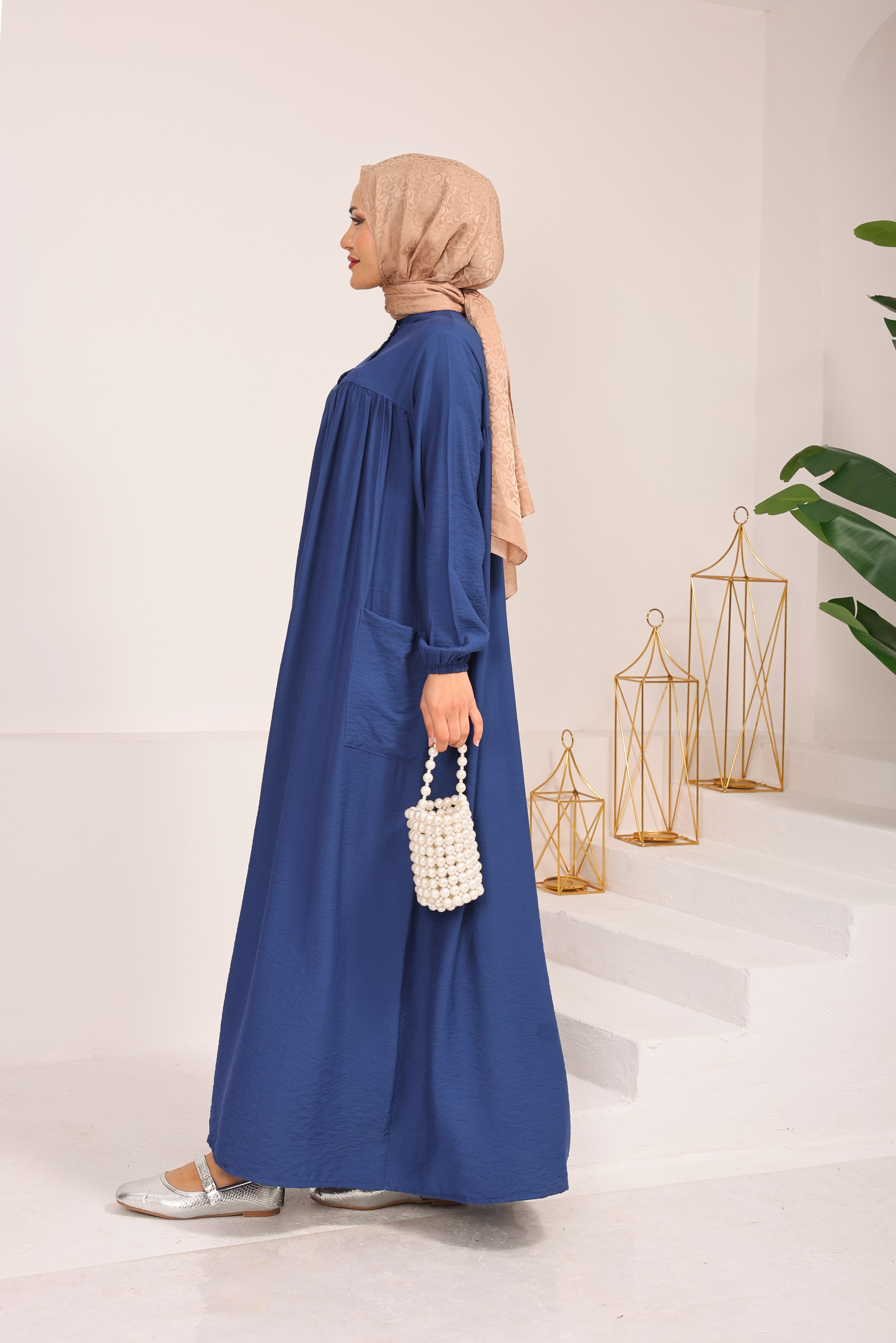 0281  BATTAL BEDEN MODAL KUMAŞ ELBİSE FERACE LACİVERT 