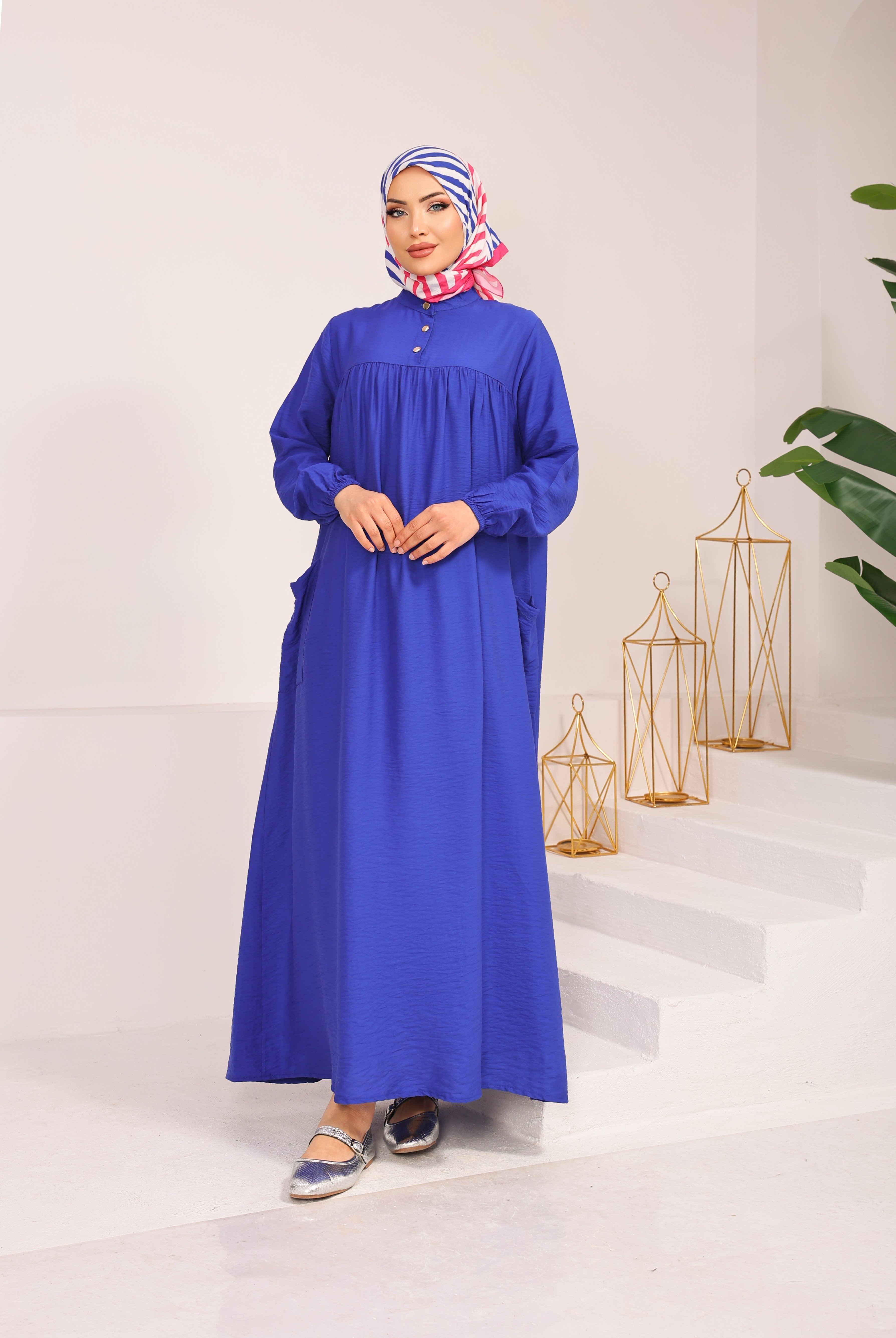 0281  BATTAL BEDEN MODAL KUMAŞ ELBİSE FERACE SAKS MAVİSİ 