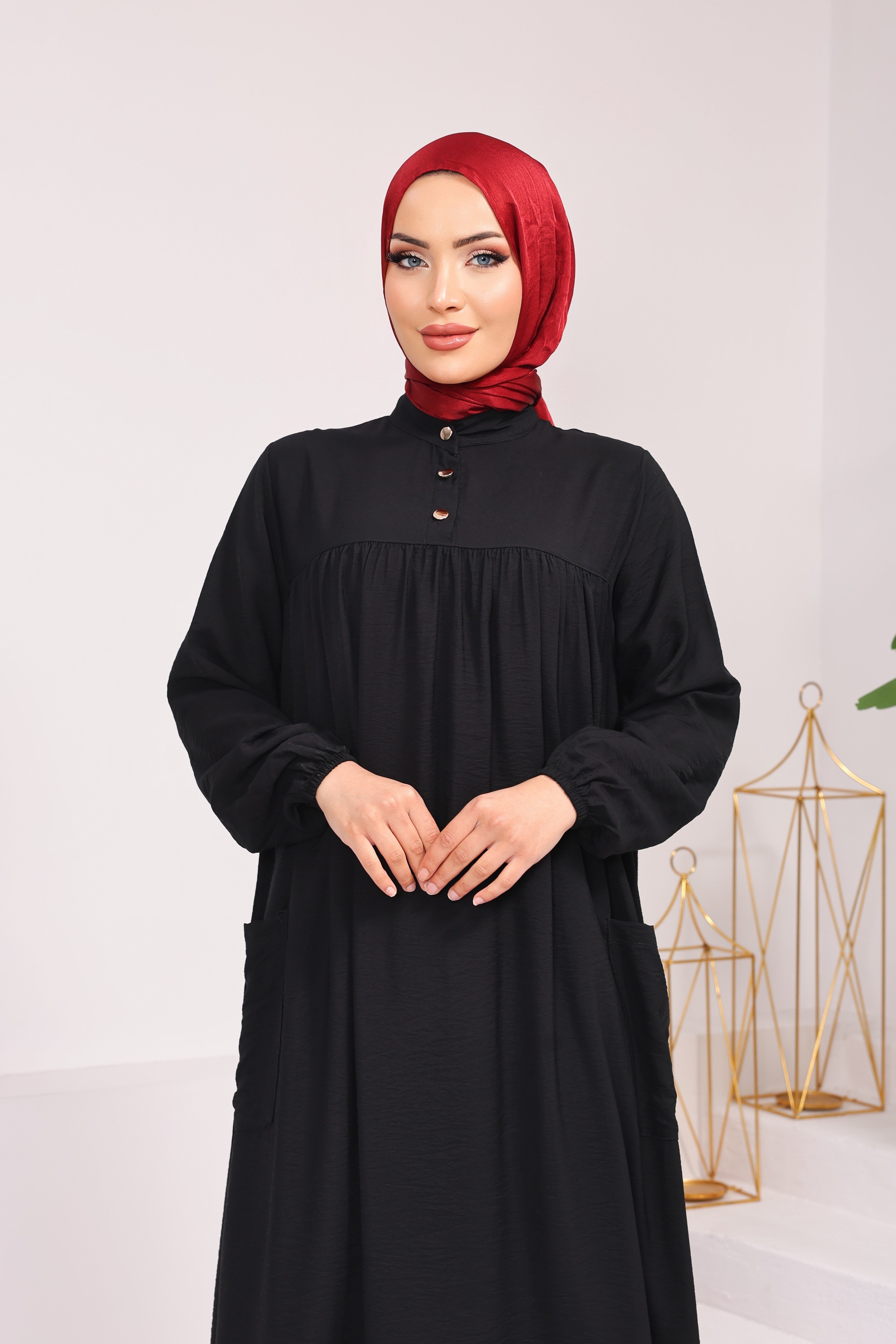 0281  BATTAL BEDEN MODAL KUMAŞ ELBİSE FERACE SİYAH 