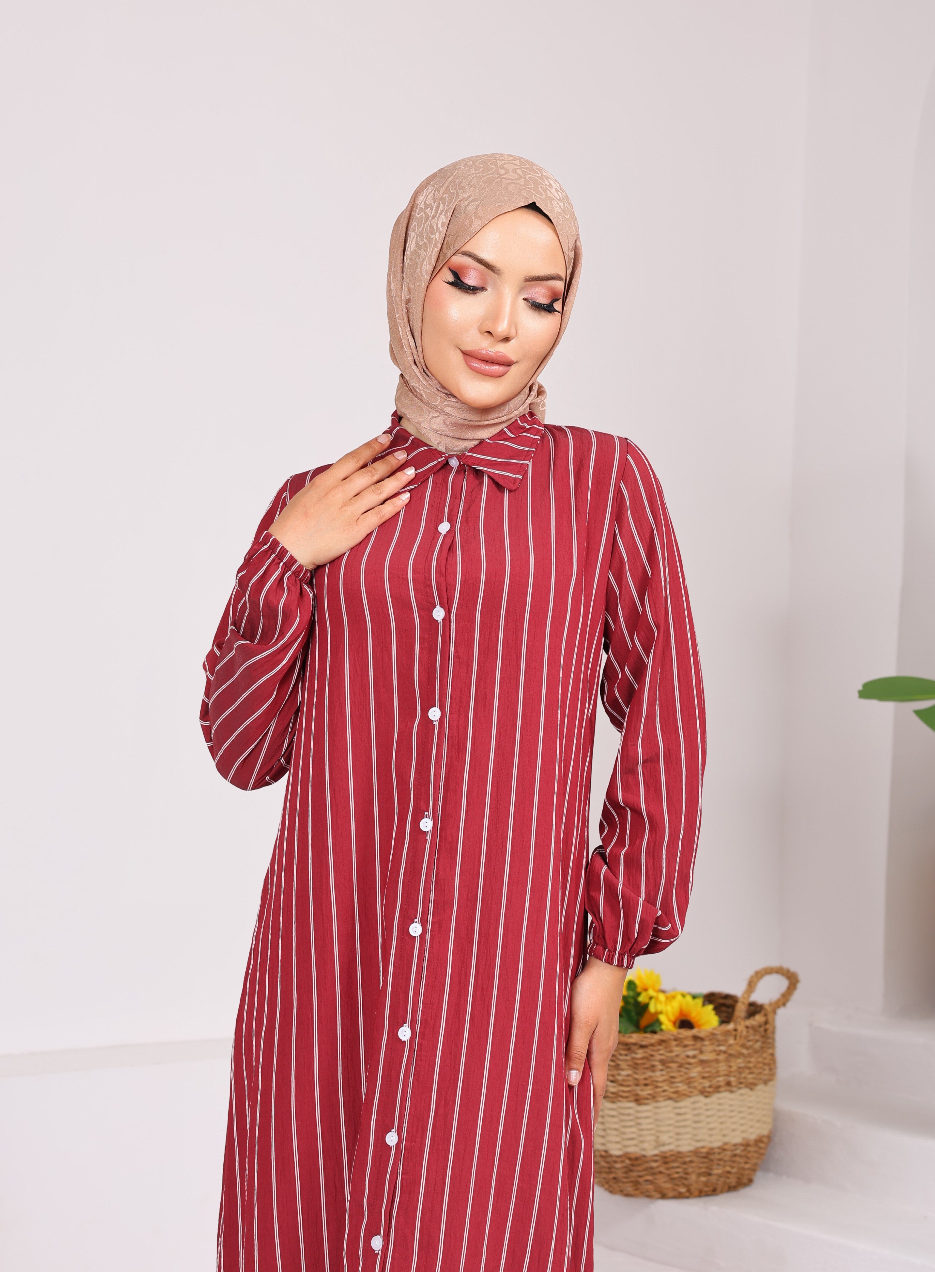 0843 MODAL KUMAŞ BOYDAN DÜĞMELİ GÖMLEK TUNİK BORDO 
