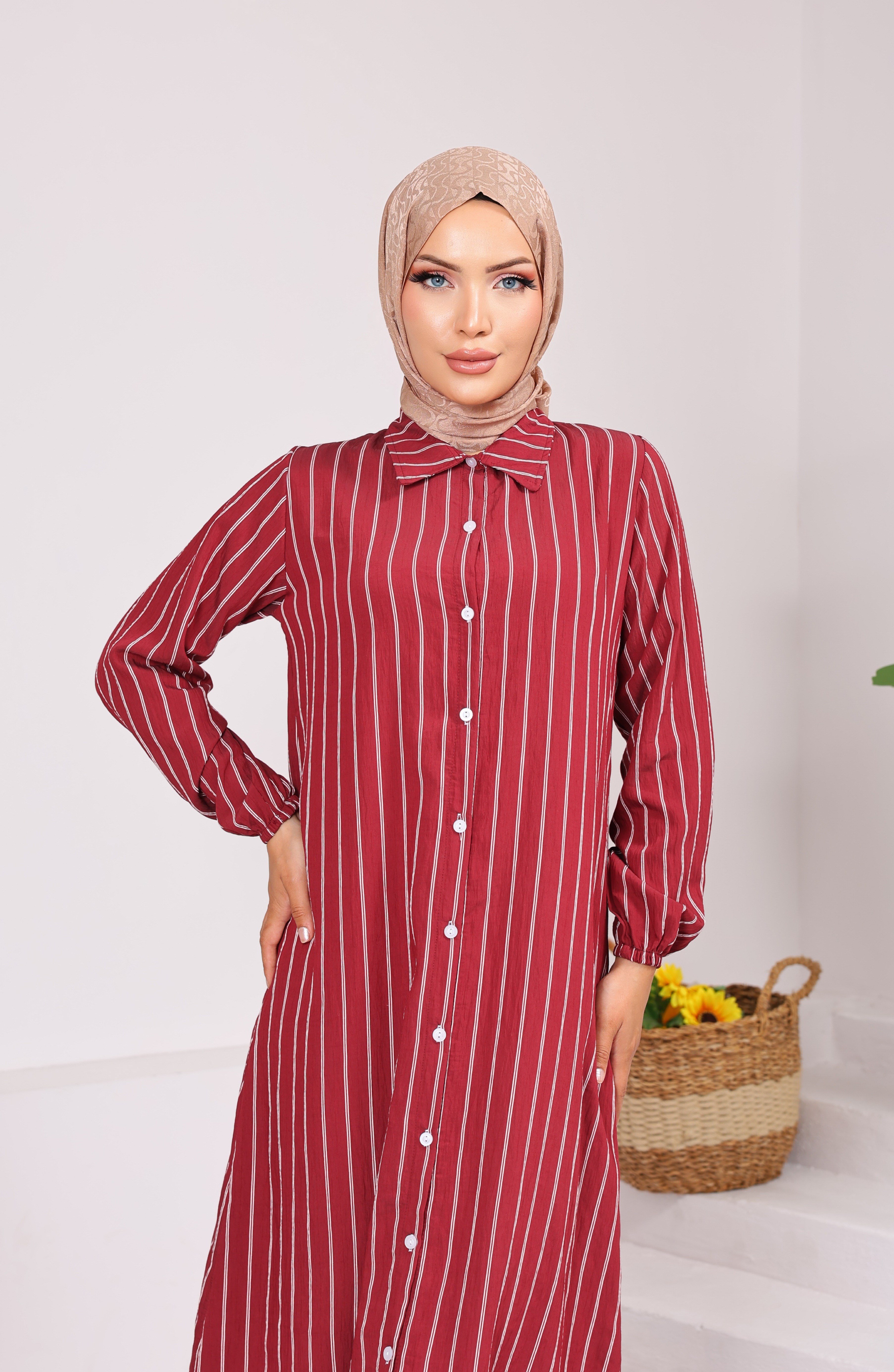 0843 MODAL KUMAŞ BOYDAN DÜĞMELİ GÖMLEK TUNİK BORDO 