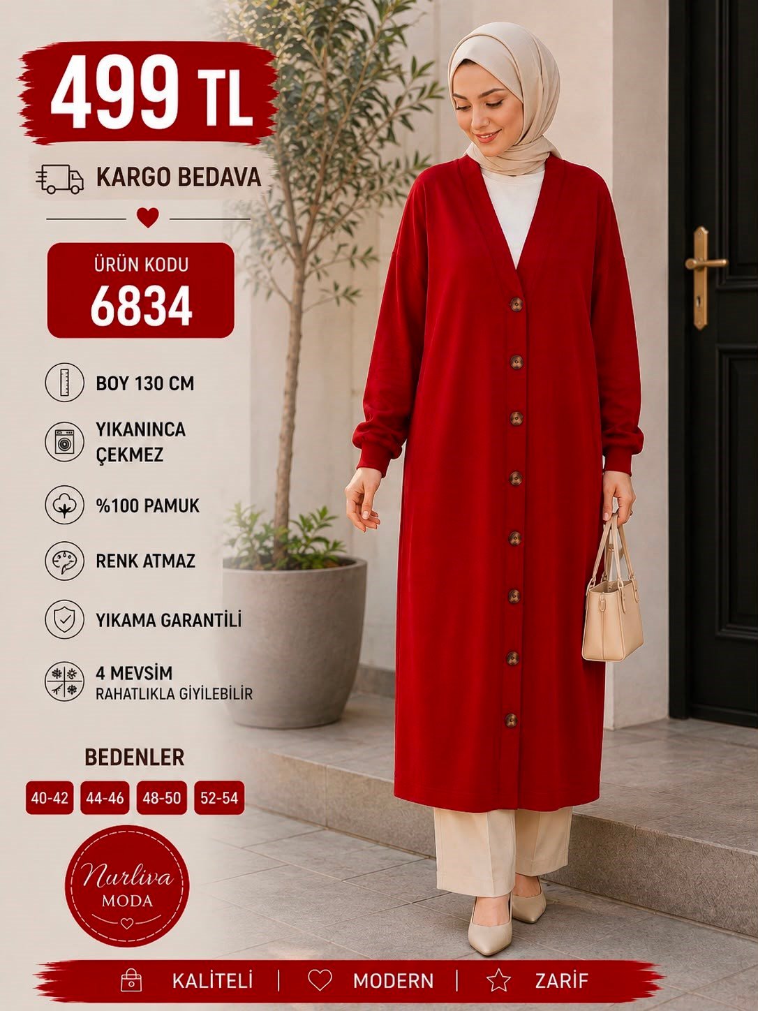 1 ALANA 1 BEDAVA 1000 TL KARGO BEDAVA İKİ İPLİK HIRKA KIRMIZI
