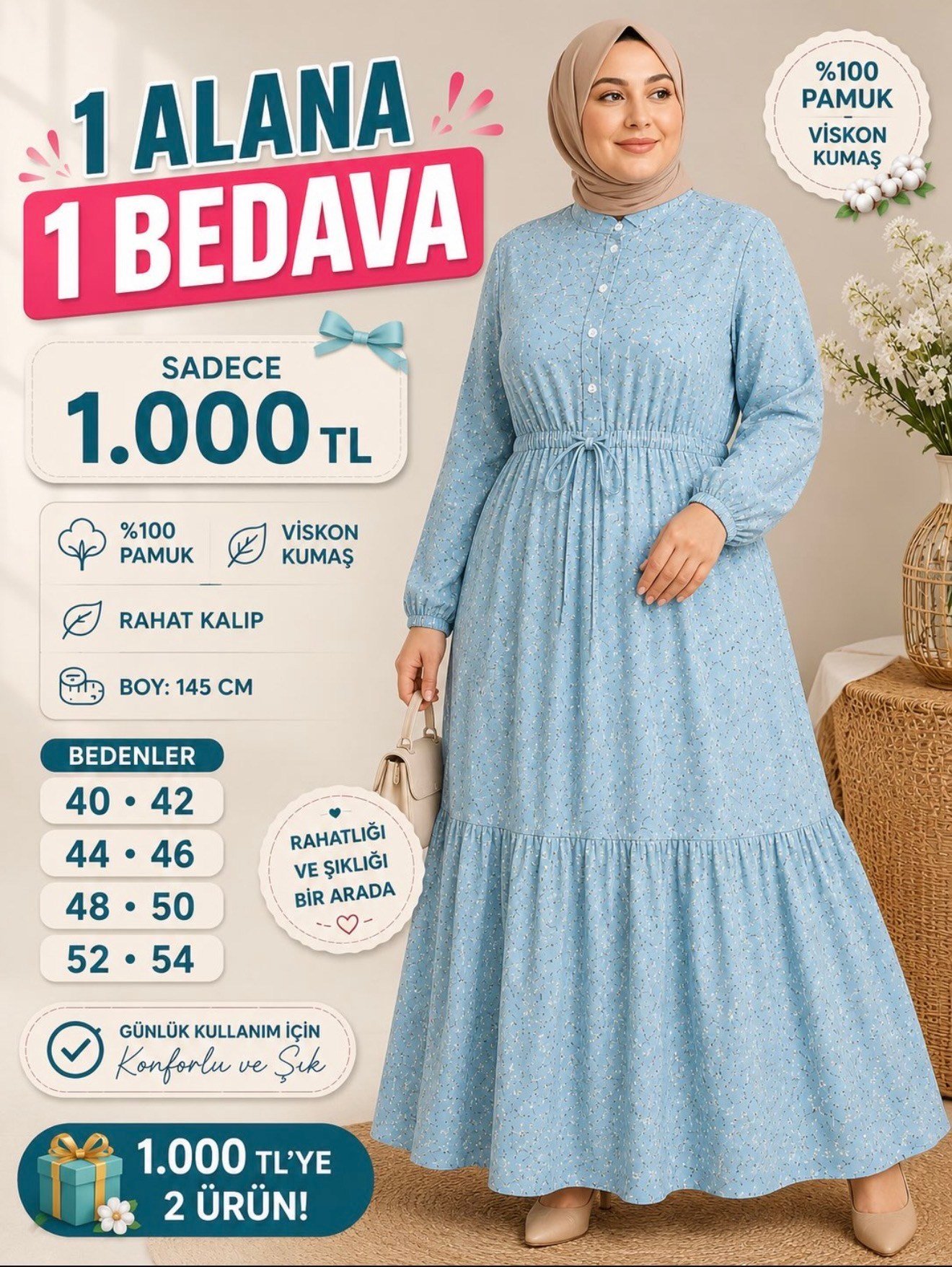 1 ALANA 1 BEDAVA 1000 TL KARGO BEDAVA  ÇİÇEK DENENLİ BELDEN BAĞLAMALI YARIYA KADAR DÜĞMELİ ZARA SATEN KUMAŞ  ELBİSE  MAVİ 