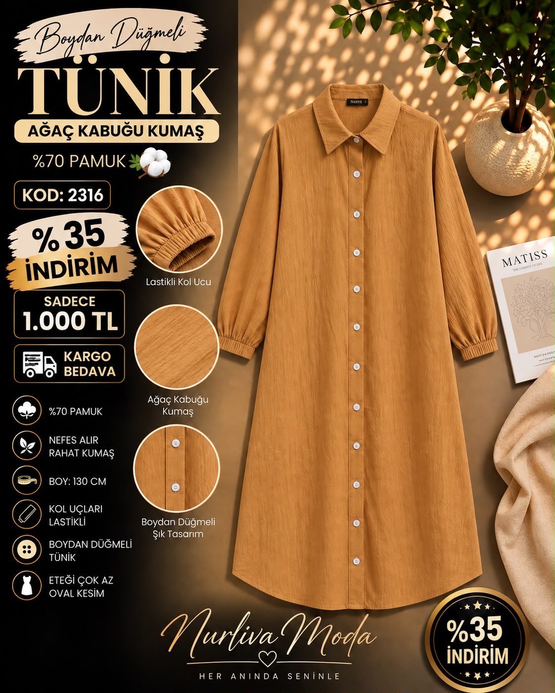 1 ALANA 1 BEDAVA 1000 TL KARGO BEDAVA AĞAÇ KABUĞU KUMAŞ TUNİK  SÜTLÜ KAHVE 