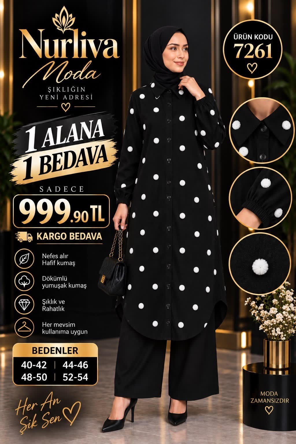 1 ALANA 1 BEDAVA 1100 TL KARGO BEDAVA AYROBİN KUMAŞ GÖMLEK TUNİK SİYAH 