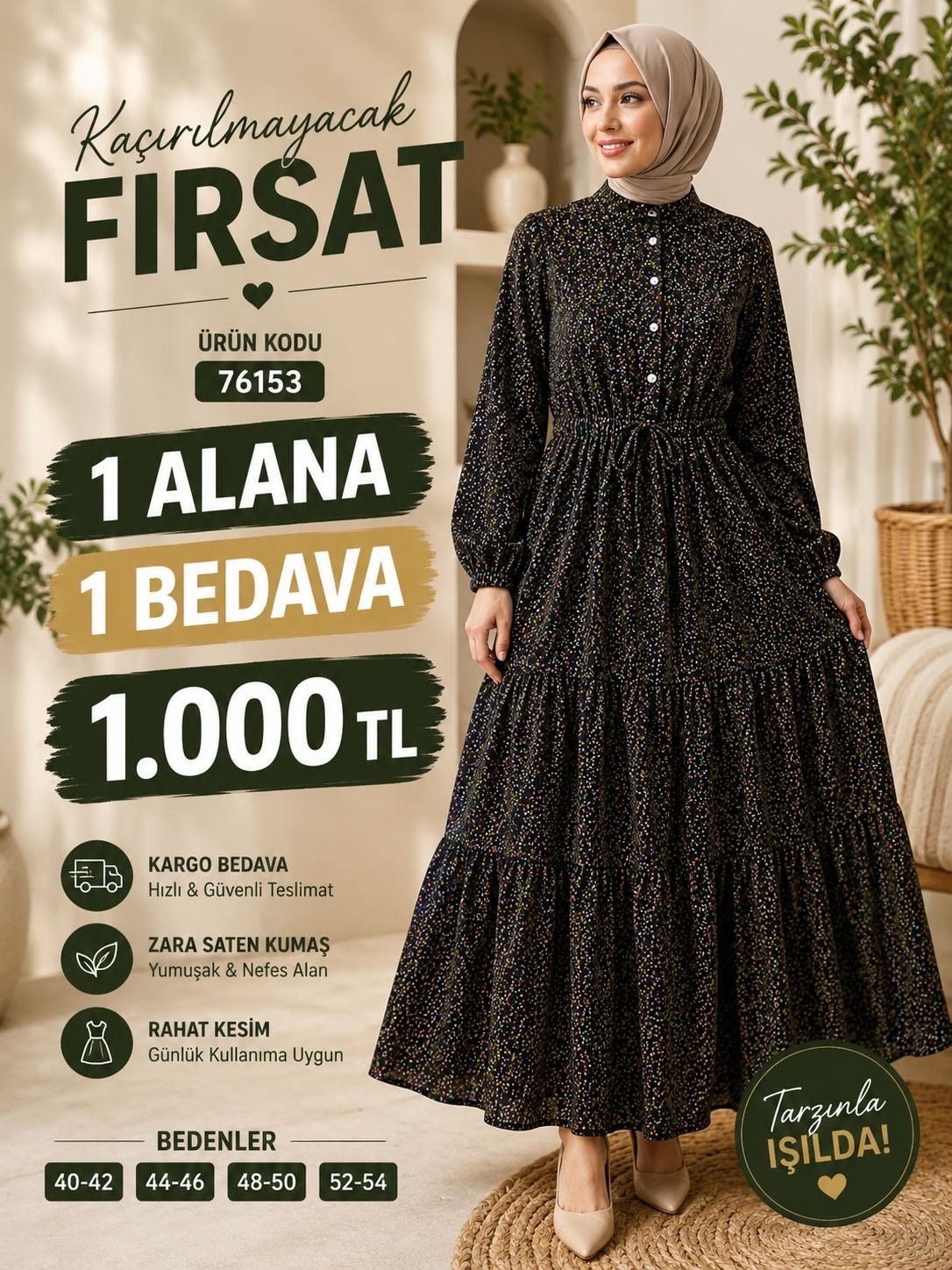 1 ALANA 1 BEDAVA 1100 TL KARGO BEDAVA ÇİÇEK DESENLİ ZARA SATEN KUMAŞ ELBİSE SİYAH 