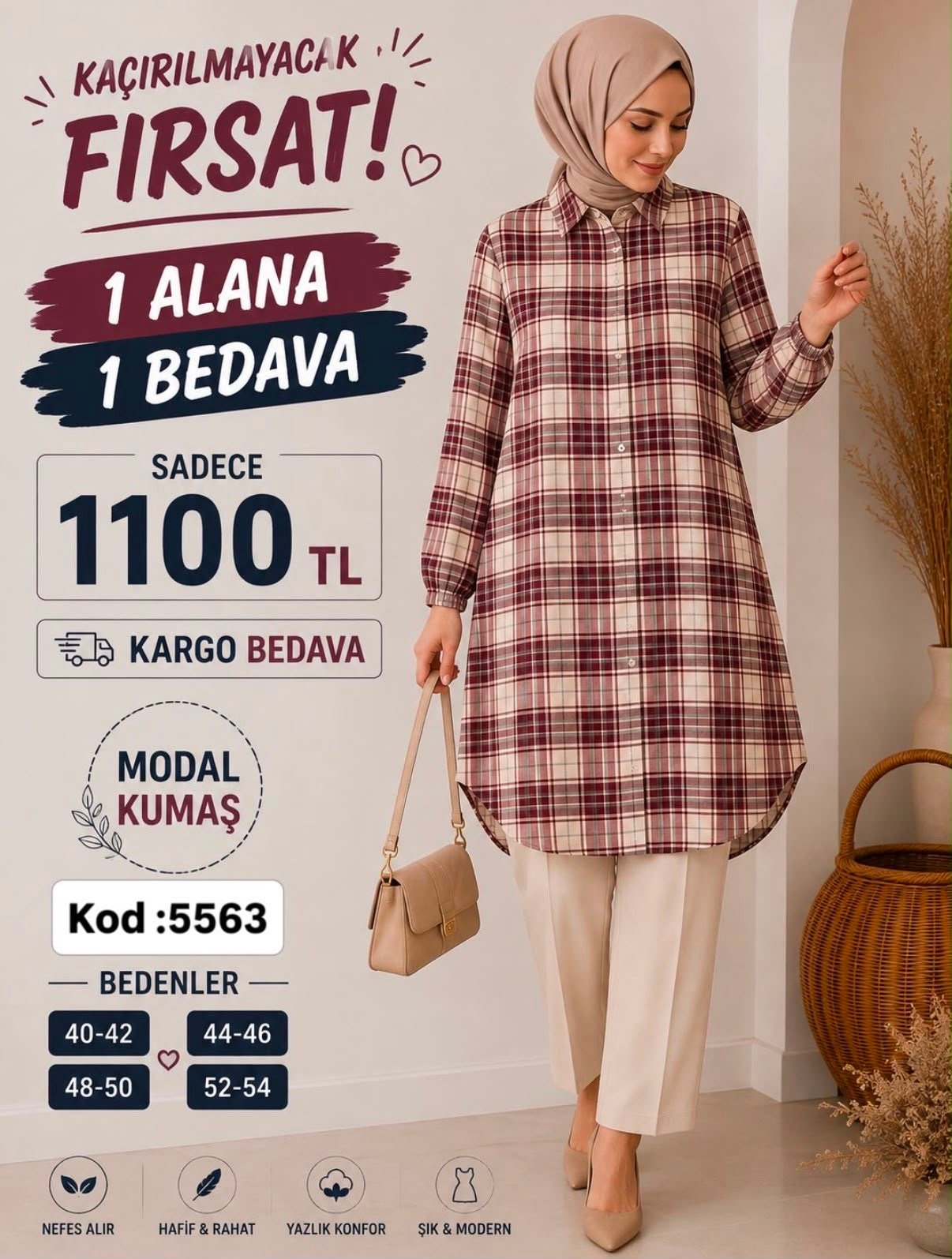 1 ALANA 1 BEDAVA 1100 TL KARGO BEDAVA ZARA KETEN  KUMAŞ BOYDAN DÜĞMELİ TUNİK BORDO 