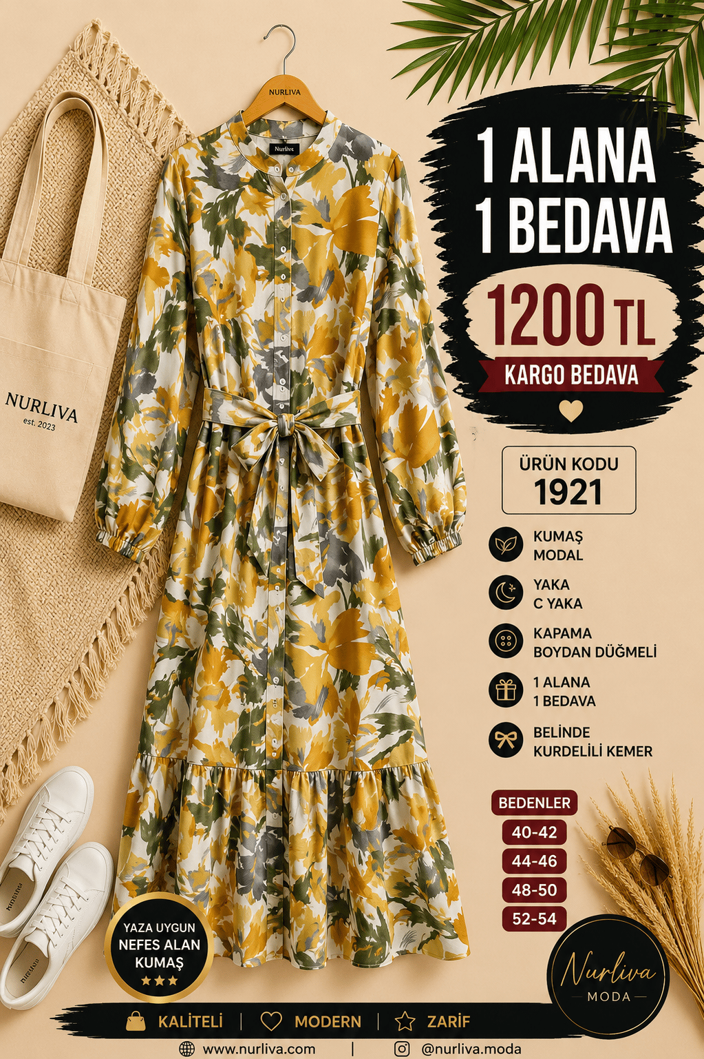 1 ALANA 1 BEDAVA 1200 TL KARGO BEDAVA MODAL KUMAŞ BOYDAN DÜĞMELİ SEYYAR KEMERLİ ELBİSE ÇOK RENKLİ 12