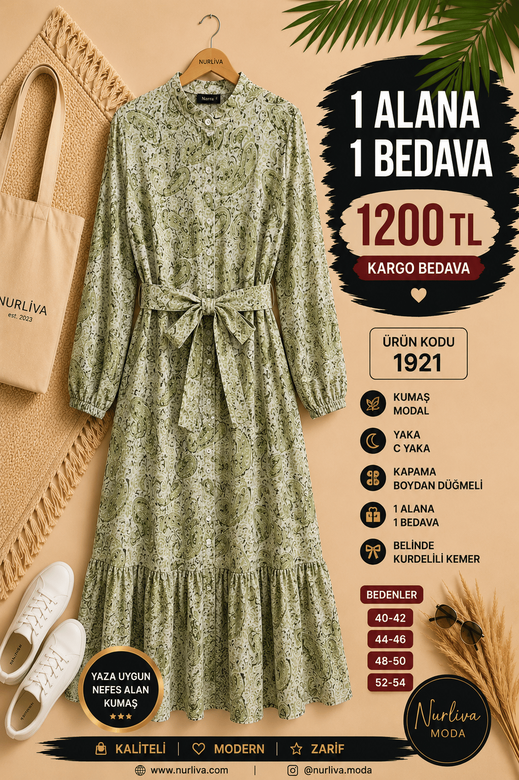 1 ALANA 1 BEDAVA 1200 TL KARGO BEDAVA MODAL KUMAŞ BOYDAN DÜĞMELİ SEYYAR KEMERLİ ELBİSE ÇOK RENKLİ 14
