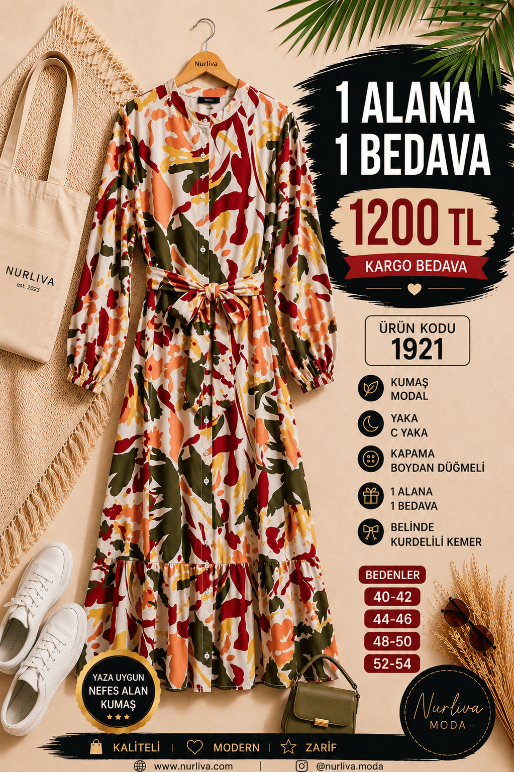 1 ALANA 1 BEDAVA 1200 TL KARGO BEDAVA MODAL KUMAŞ BOYDAN DÜĞMELİ SEYYAR KEMERLİ ELBİSE ÇOK RENKLİ 6