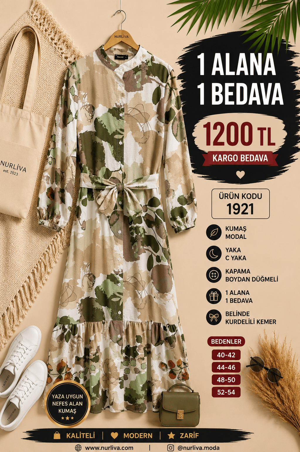 1 ALANA 1 BEDAVA 1200 TL KARGO BEDAVA MODAL KUMAŞ BOYDAN DÜĞMELİ SEYYAR KEMERLİ ELBİSE ÇOK RENKLİ 11