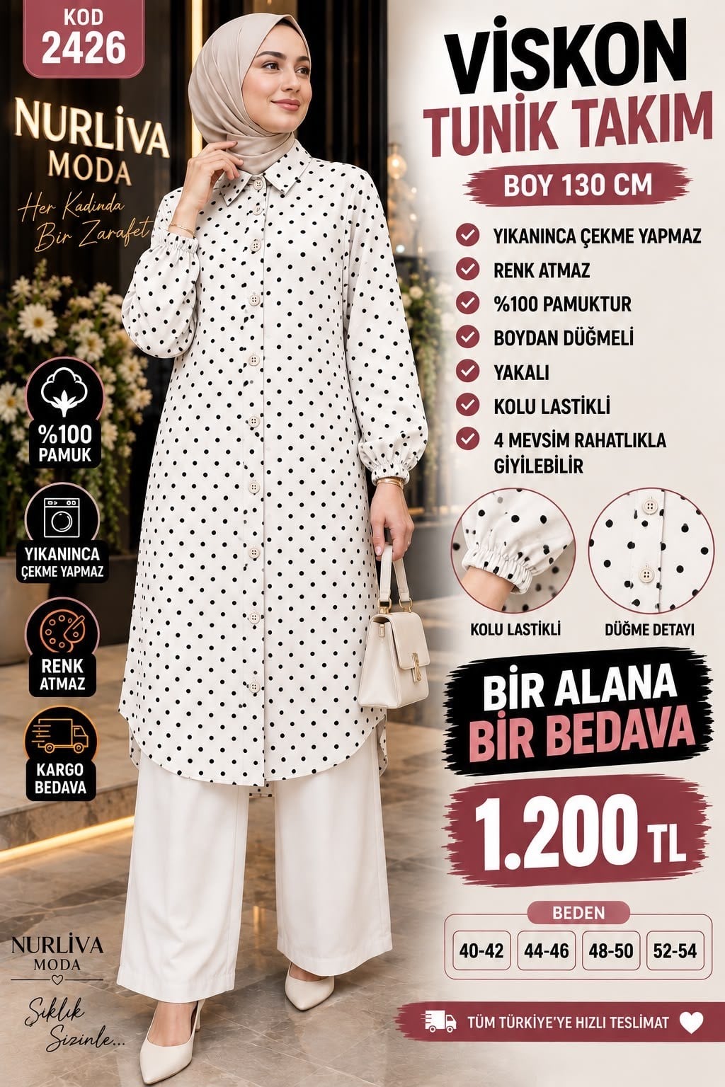 1 ALANA  1 BEDAVA 1200 TL KARGO BEDAVA VİSKON KUMAŞ PUANTİYE DETAYLI TAKIM BEYAZ 