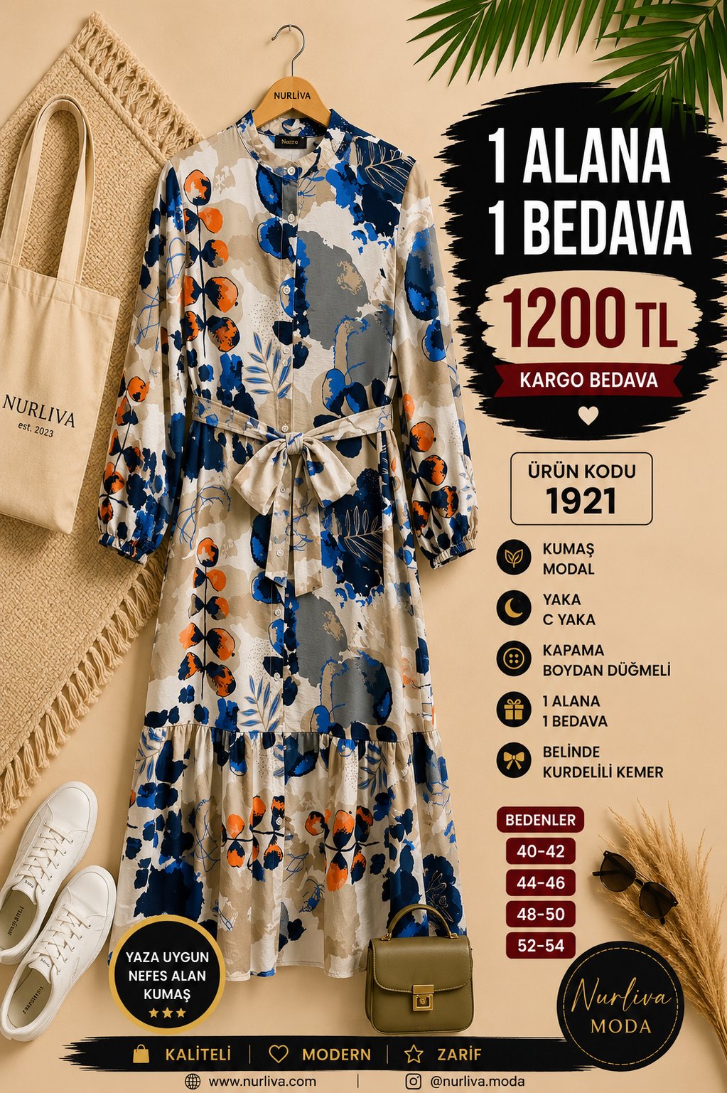 1 ALANA 1 BEDAVA 1200 TL KARGO BEDAVA MODAL KUMAŞ BOYDAN DÜĞMELİ SEYYAR KEMERLİ ELBİSE ÇOK RENKLİ 9