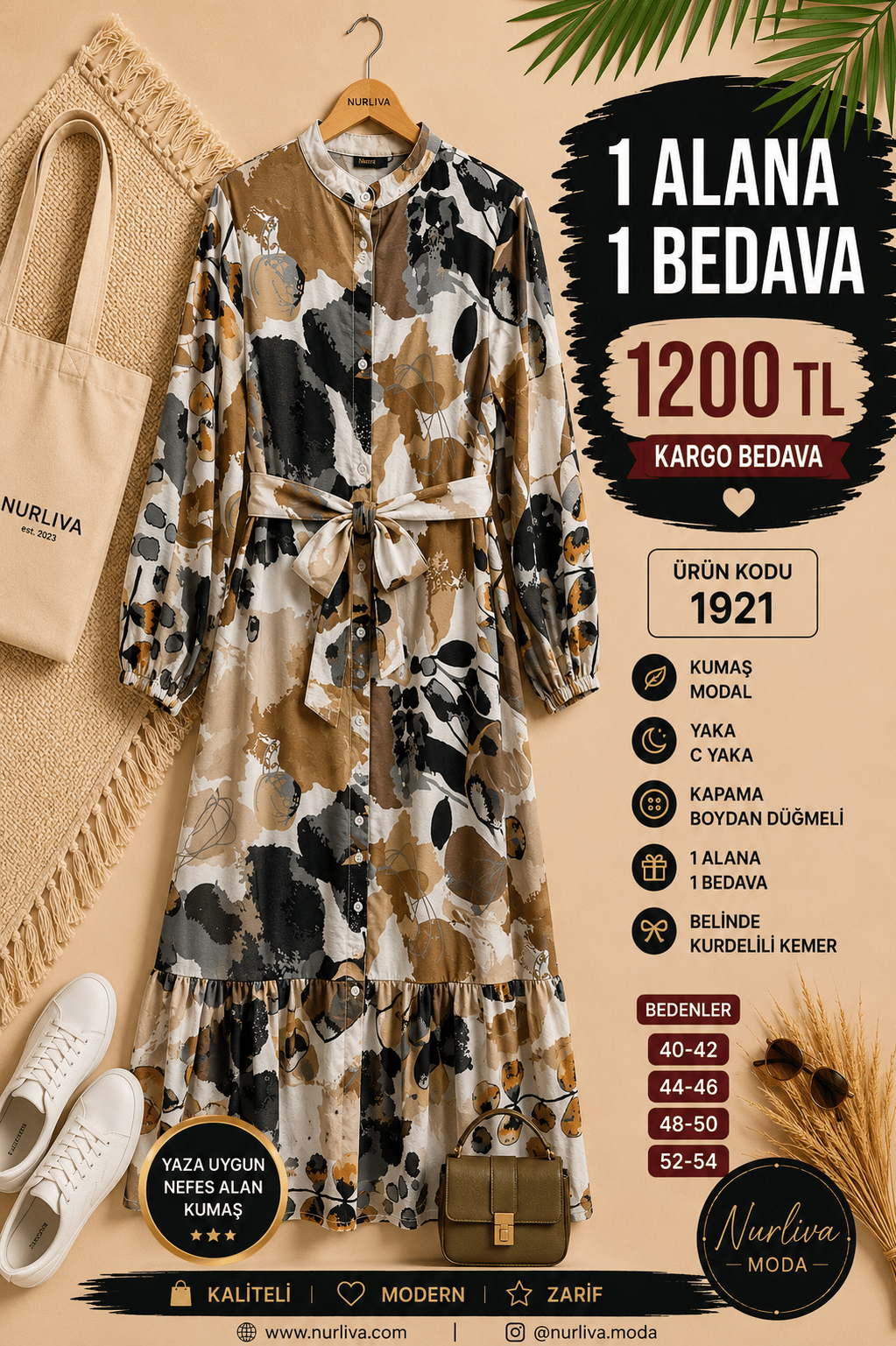 1 ALANA 1 BEDAVA 1200 TL KARGO BEDAVA MODAL KUMAŞ BOYDAN DÜĞMELİ SEYYAR KEMERLİ ELBİSE ÇOK RENKLİ 10