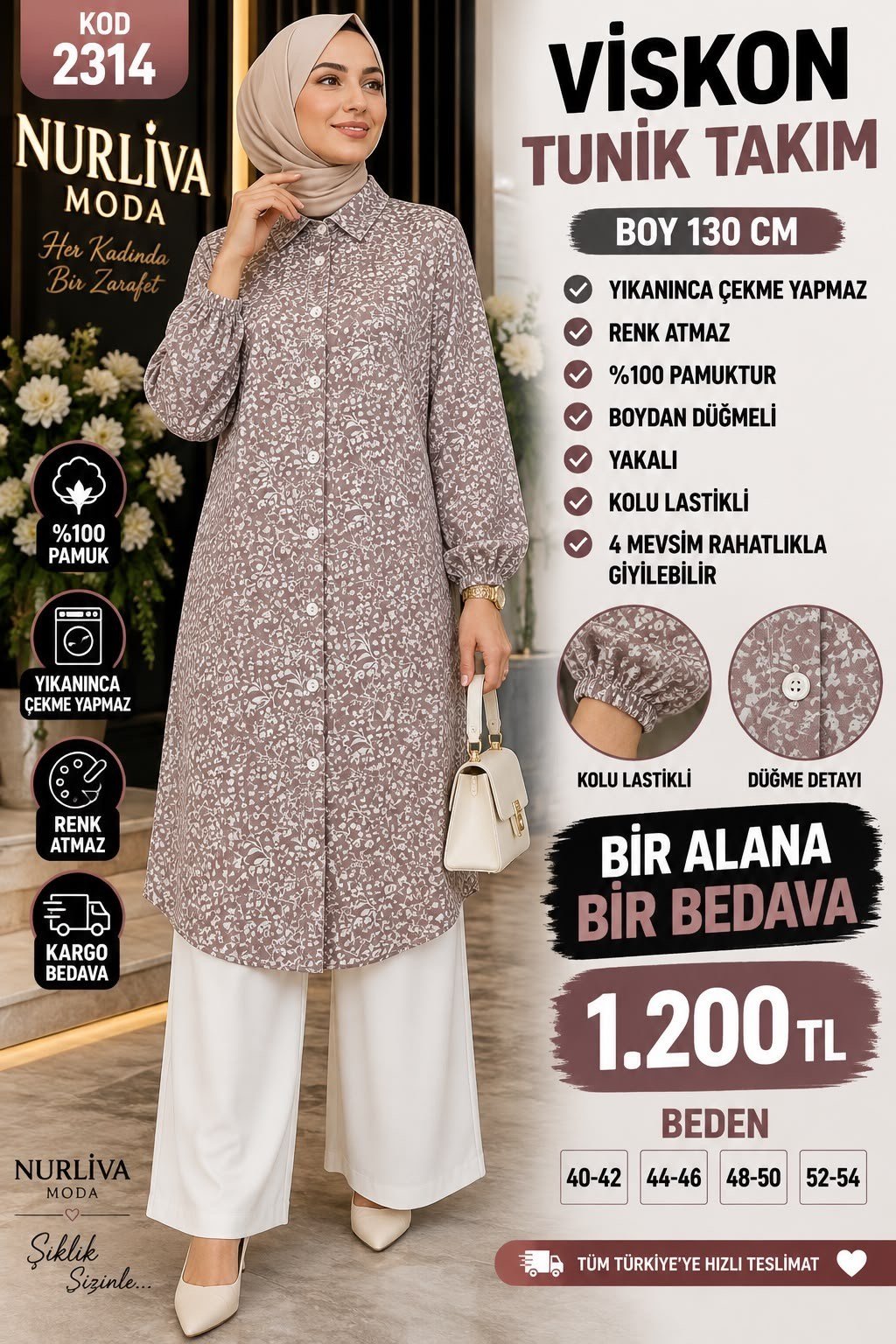 1 ALANA  1 BEDAVA 1200 TL KARGO BEDAVA VİSKON KUMAŞ ÇİÇEK DESENLİ TAKIM TOZ PEMBE 
