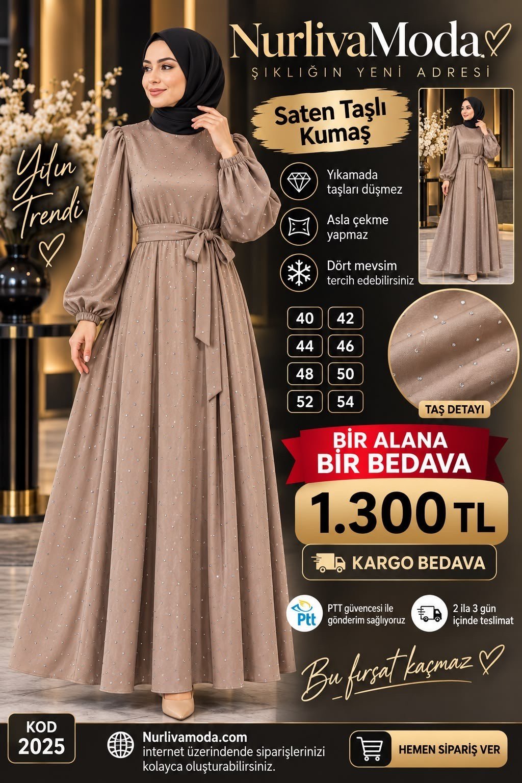 1 ALANA 1 BEDAVA 1300 TL KARGO BEDAVA  TAŞ BASKILI SATEN KUMAŞ SEYYAR KEMERLİ ABİYE ELBİSE PUDRA PEMBESİ 
