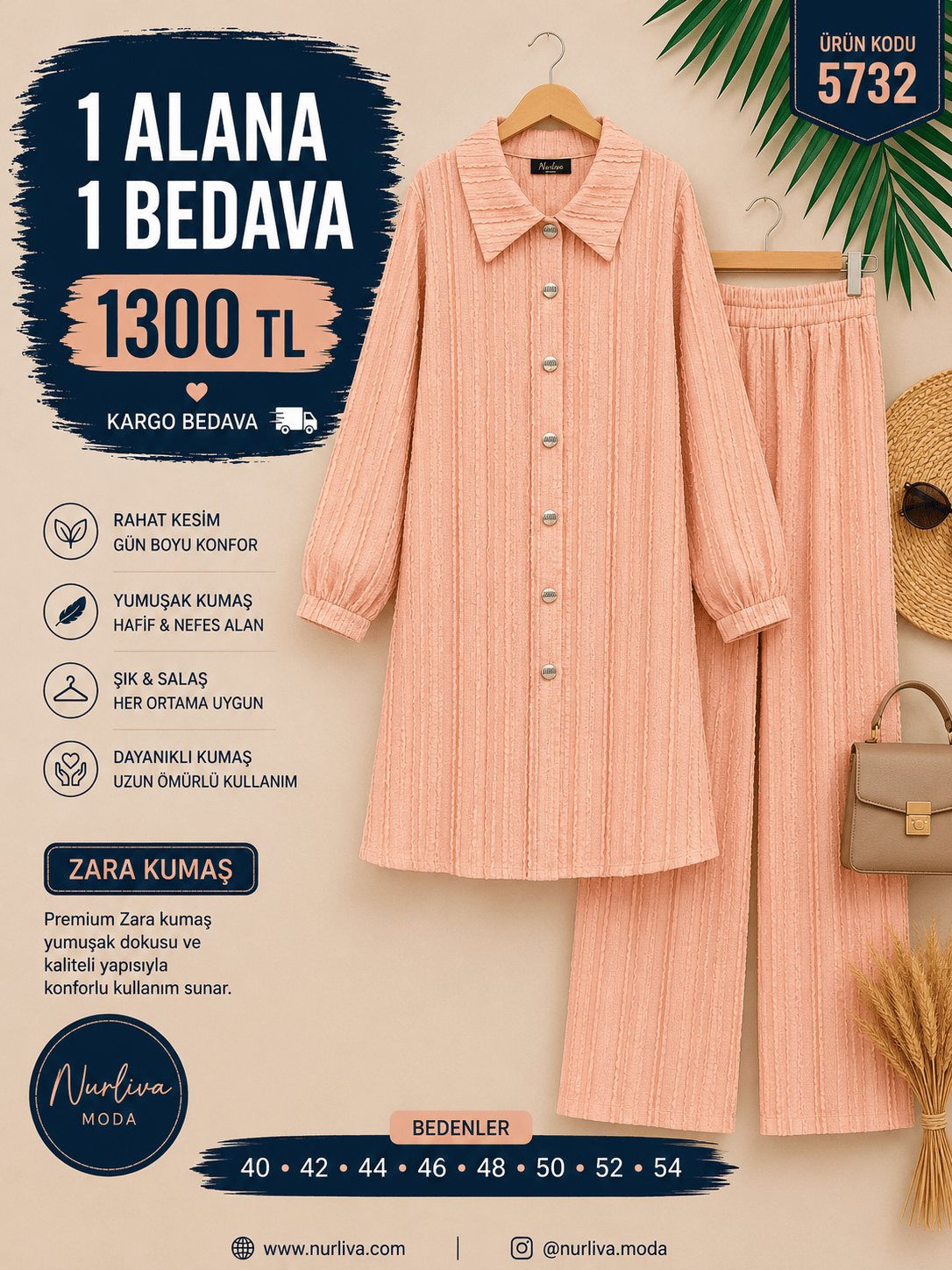 1 ALANA 1 BEDAVA 1300 TL KARGO BEDAVA ZARA KUMAŞ PANTOLONLU TAKIM  ŞEFTALİ  PUDRA  PEMBE 