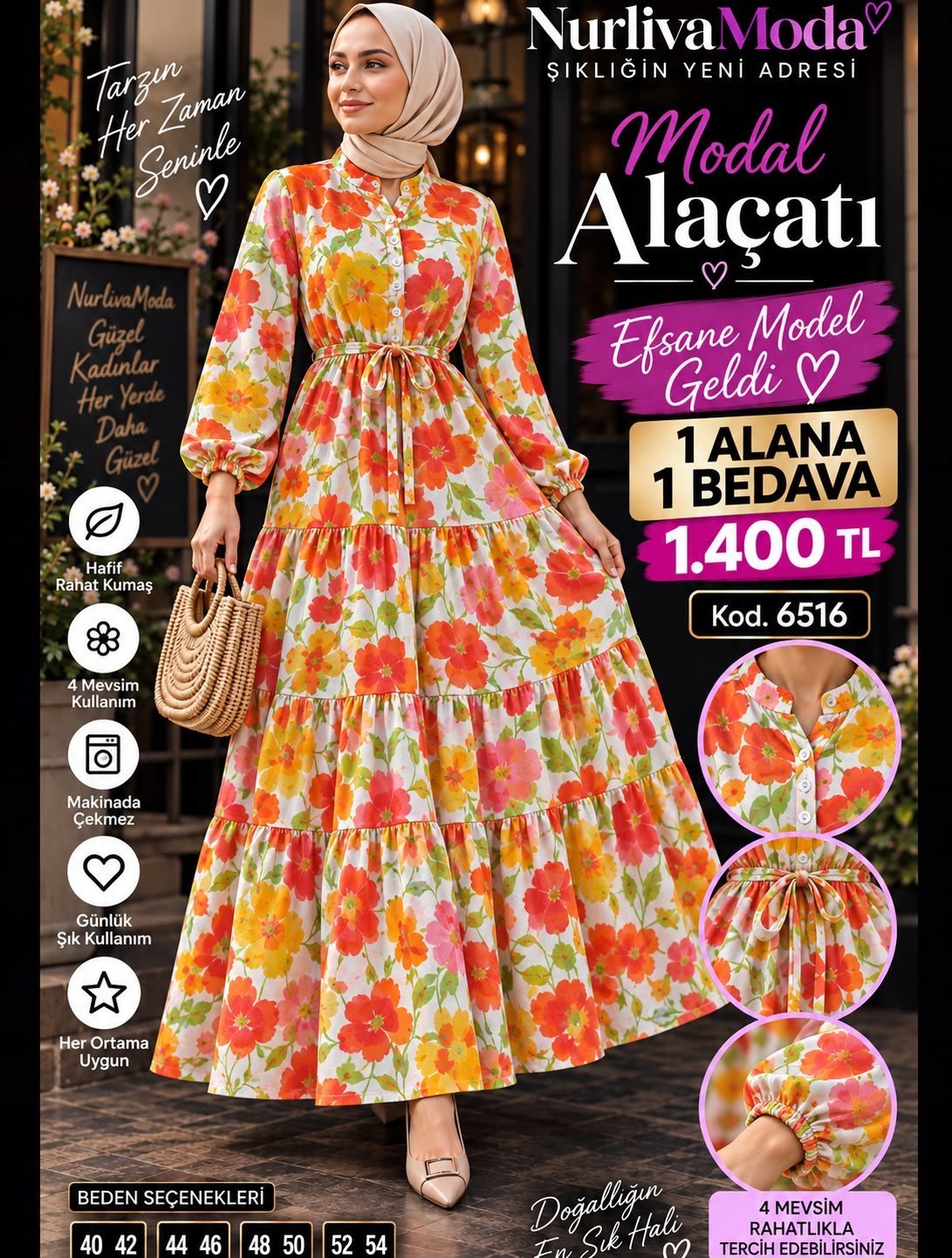 1 ALANA 1 BEDAVA 1400 TL KARGO BEDAVA ALAÇATI BELDEN BAĞLAMALI ELBİSE MERCAN 