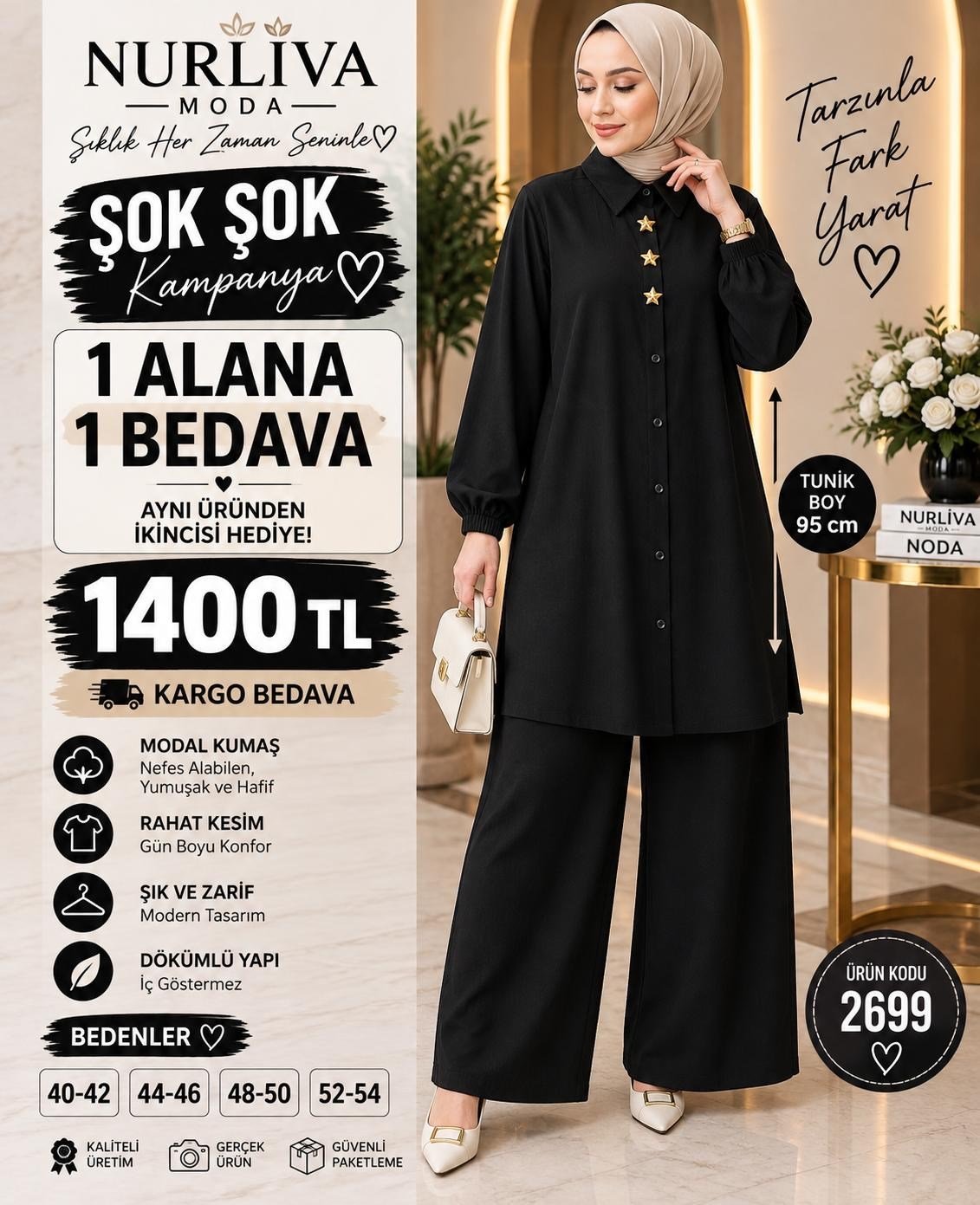 1 ALANA 1 BEDAVA 1400 TL KARGO BEDAVA MODAL KUMAŞ BOYDAN DÜĞMELİ PANTOLON TAKIM SİYAH 