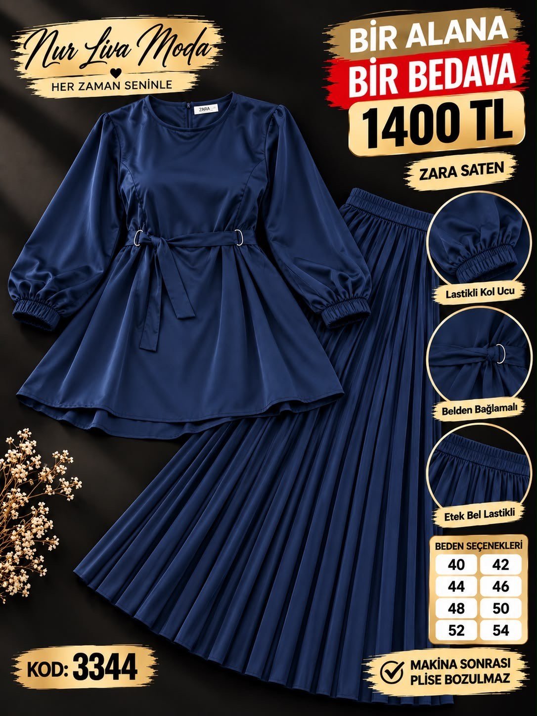 1 ALANA 1 BEDAVA 1400 TL KARGO BEDAVA ETEKLİ TAKIM LACİVERT 