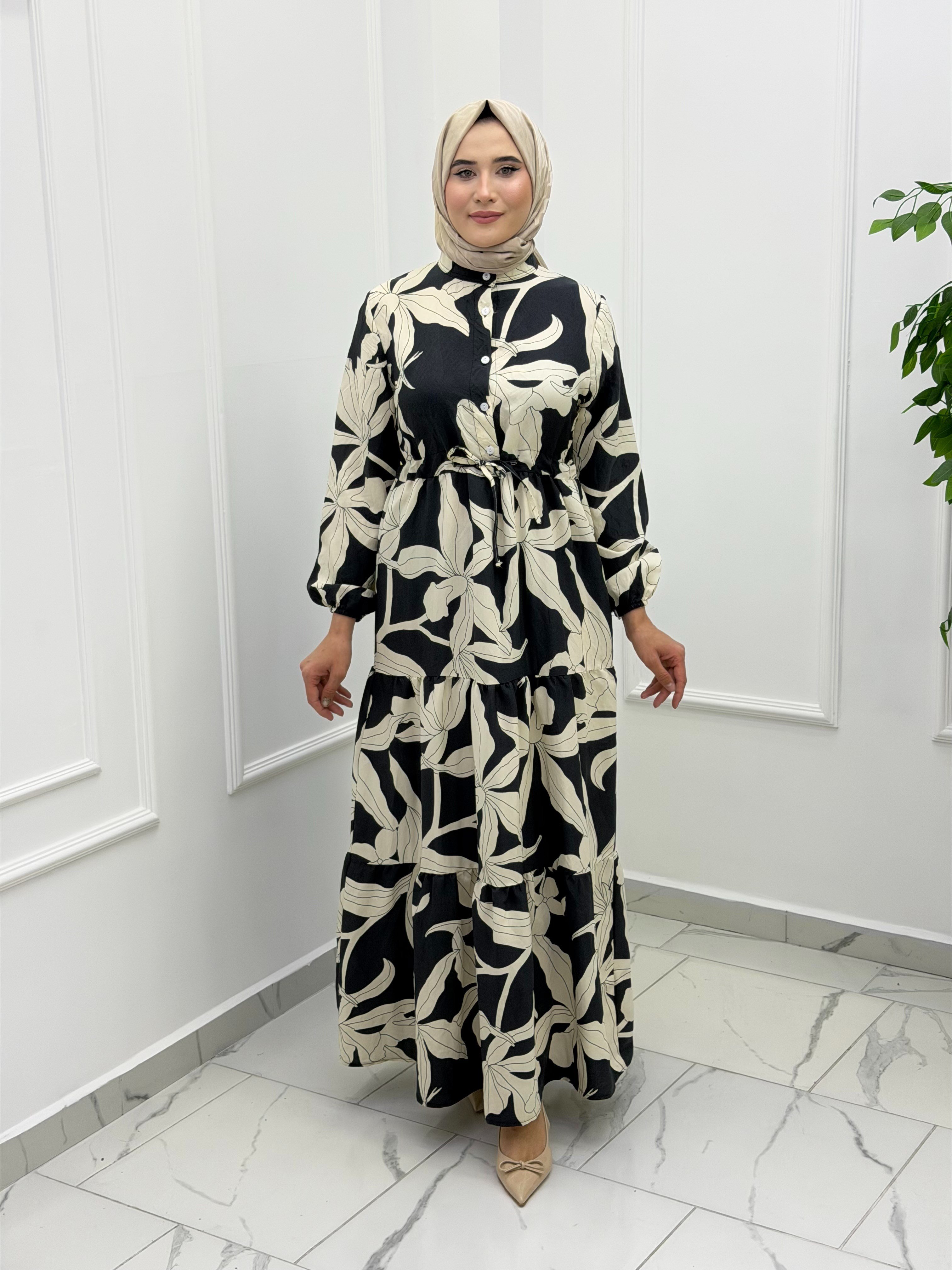 3789 MODAL KUMAŞ ÇİÇEK DESENLİ ELBİSE ÇOK  RENKLİ 3