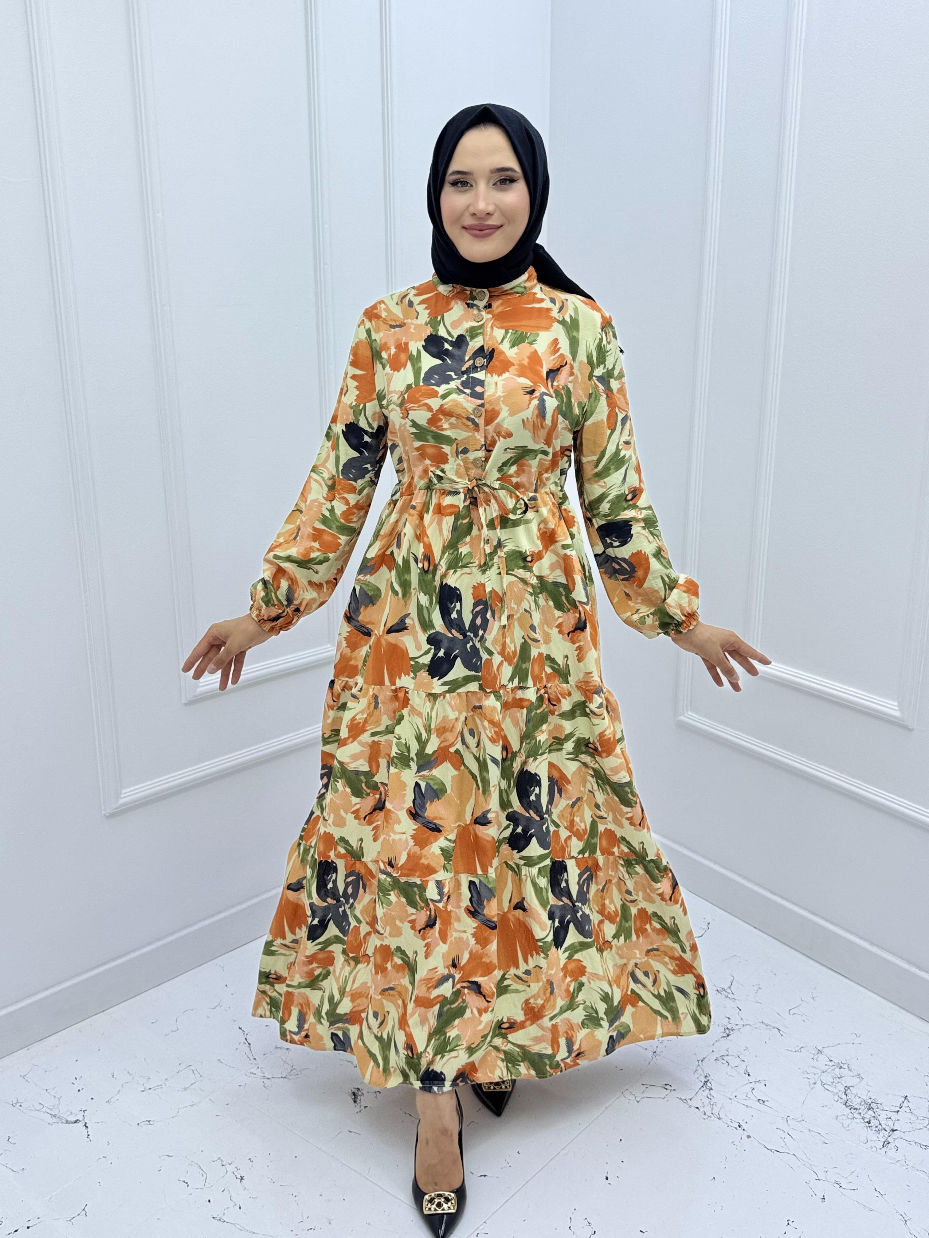 3789 MODAL KUMAŞ ÇİÇEK DESENLİ ELBİSE ÇOK  RENKLİ 9