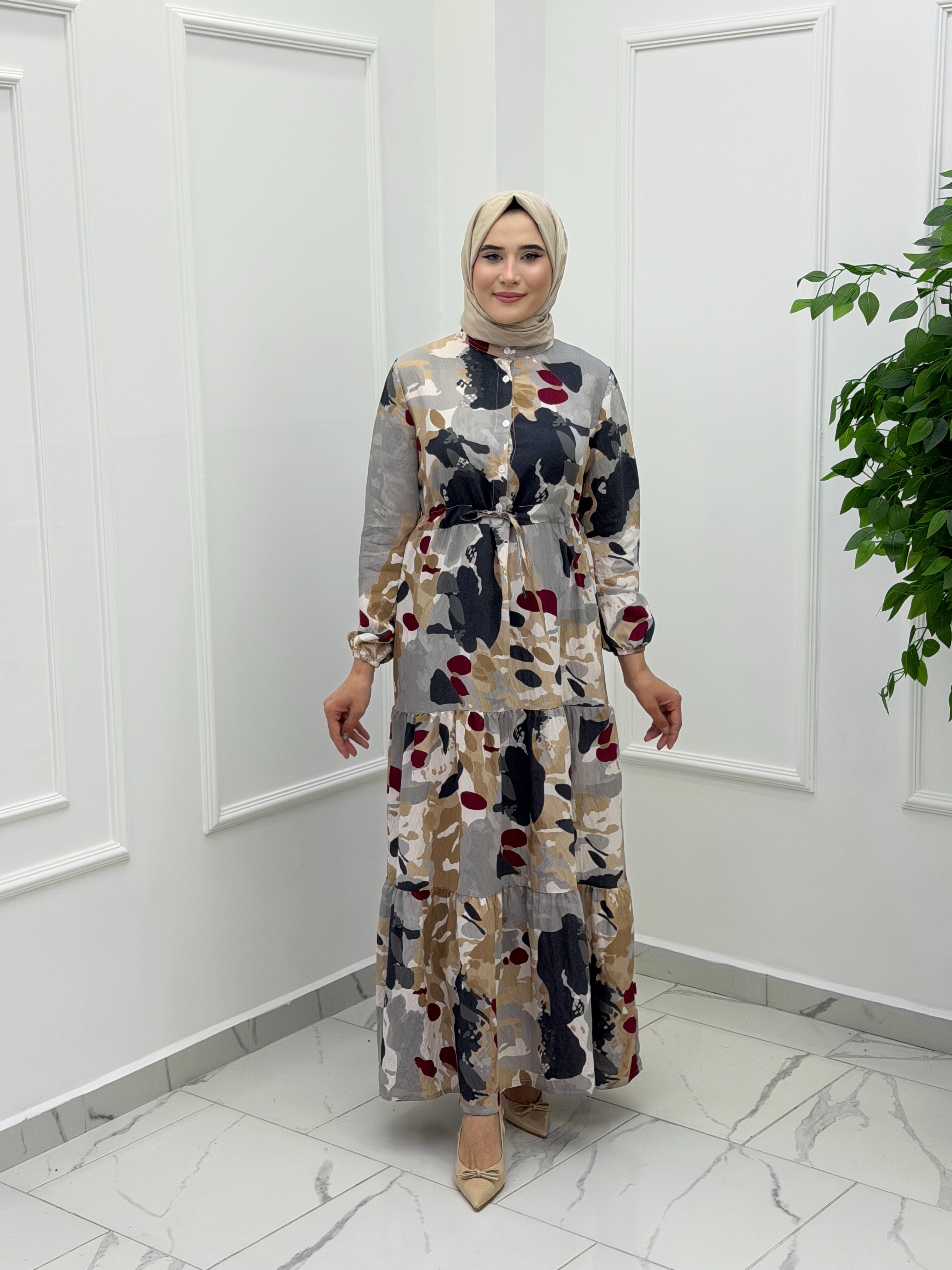 3789 MODAL KUMAŞ ÇİÇEK DESENLİ ELBİSE ÇOK  RENKLİ 8