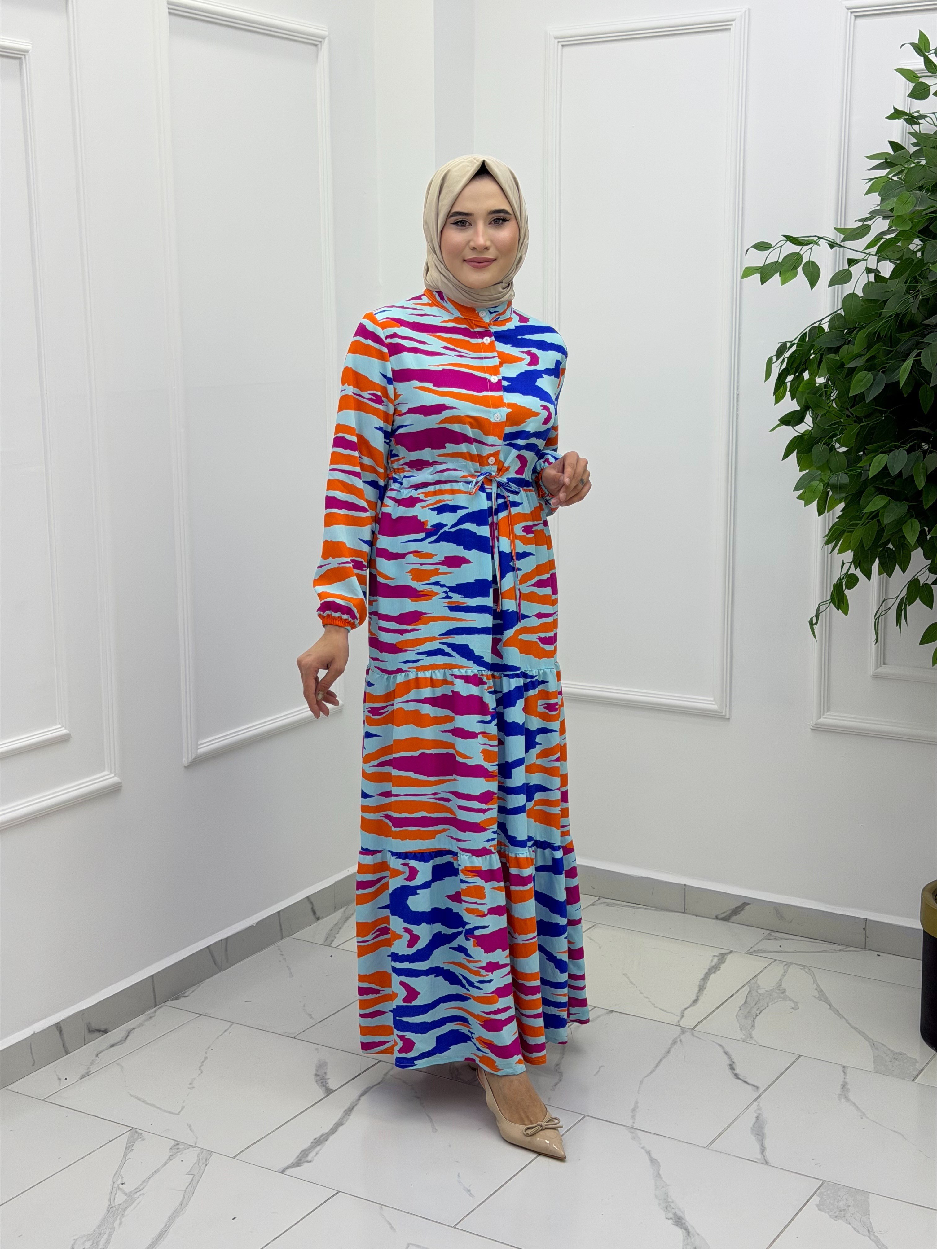 3789 MODAL KUMAŞ ÇİÇEK DESENLİ ELBİSE ÇOK  RENKLİ 7