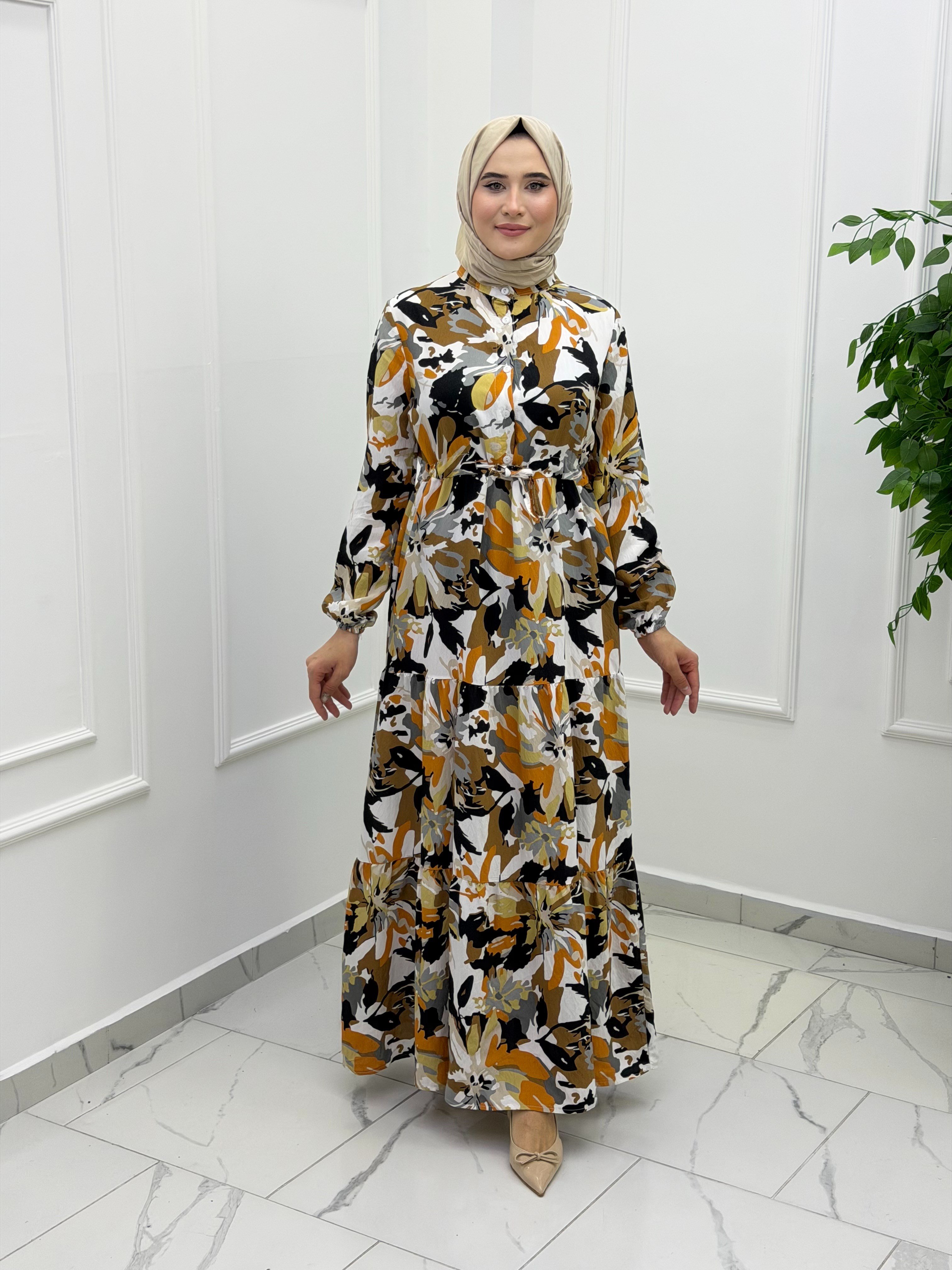 3789 MODAL KUMAŞ ÇİÇEK DESENLİ ELBİSE ÇOK  RENKLİ 5 