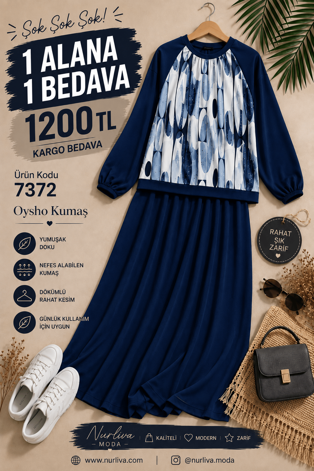 7372 KAŞMİR OYSHO ETEKLİ TAKIM LACİVERT 