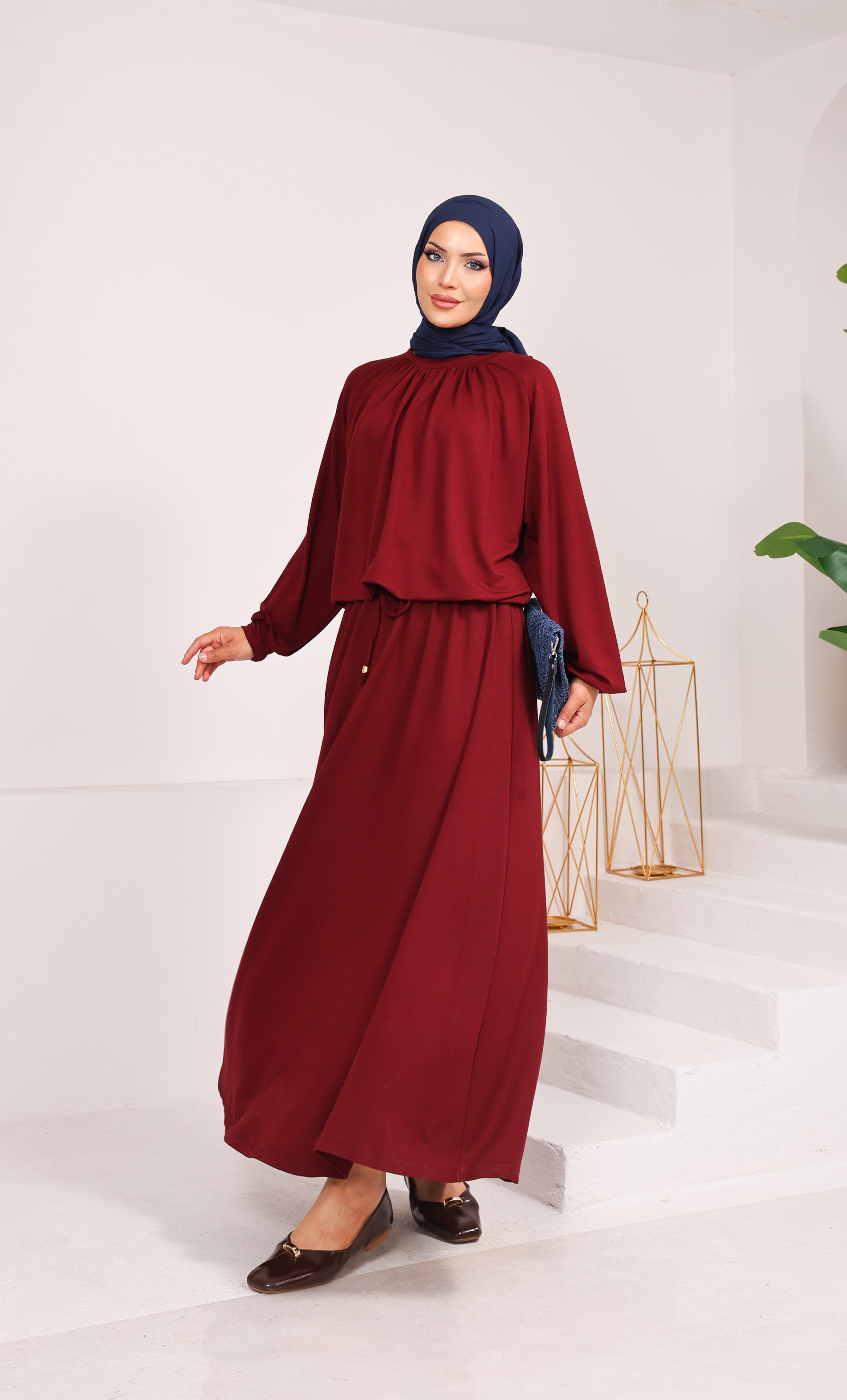8891 İthal Kristal Penye Kumaş Nur Etekli Takım bordo 