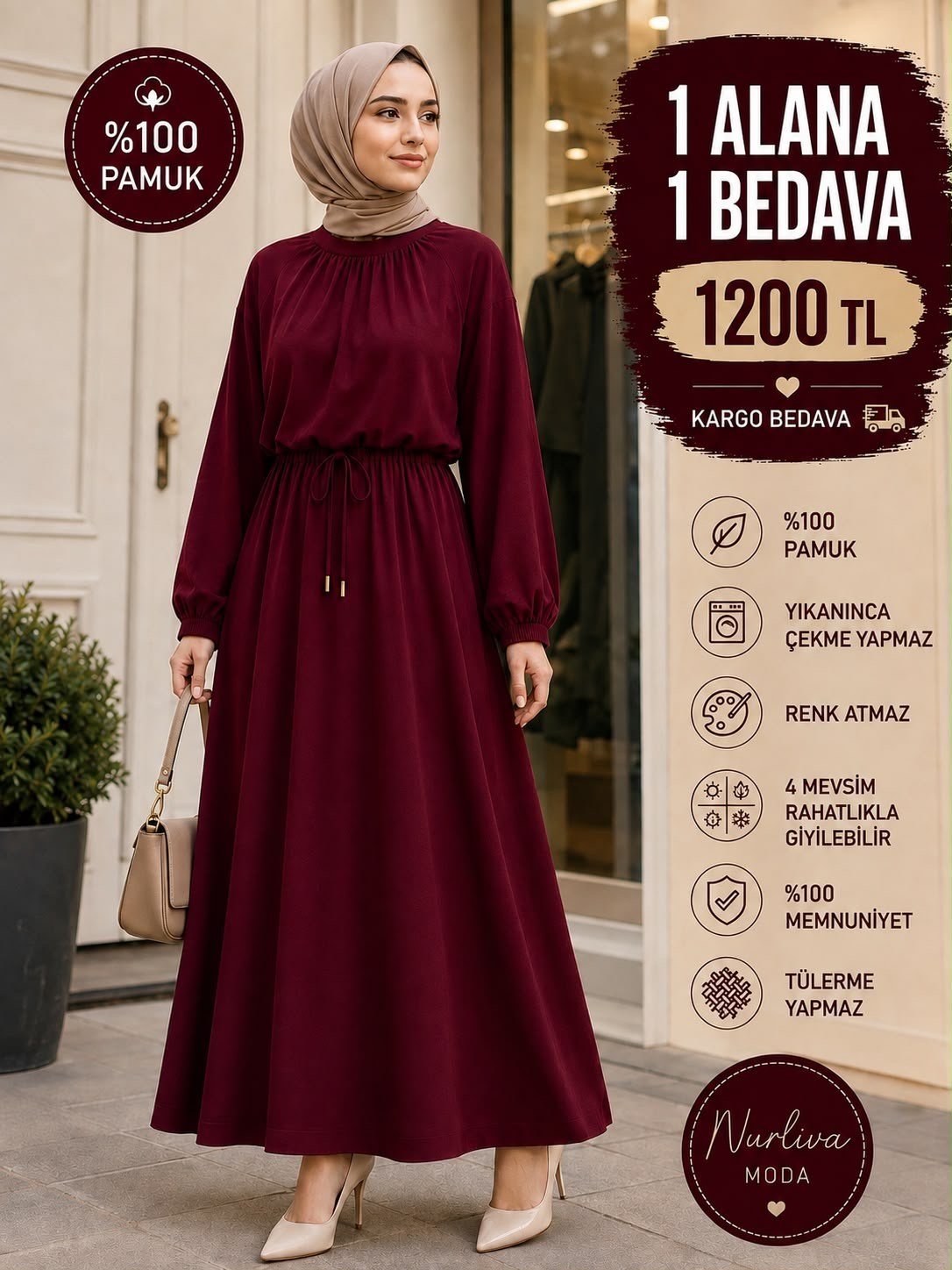 8891 İthal Kristal Penye Kumaş Nur Etekli Takım bordo 