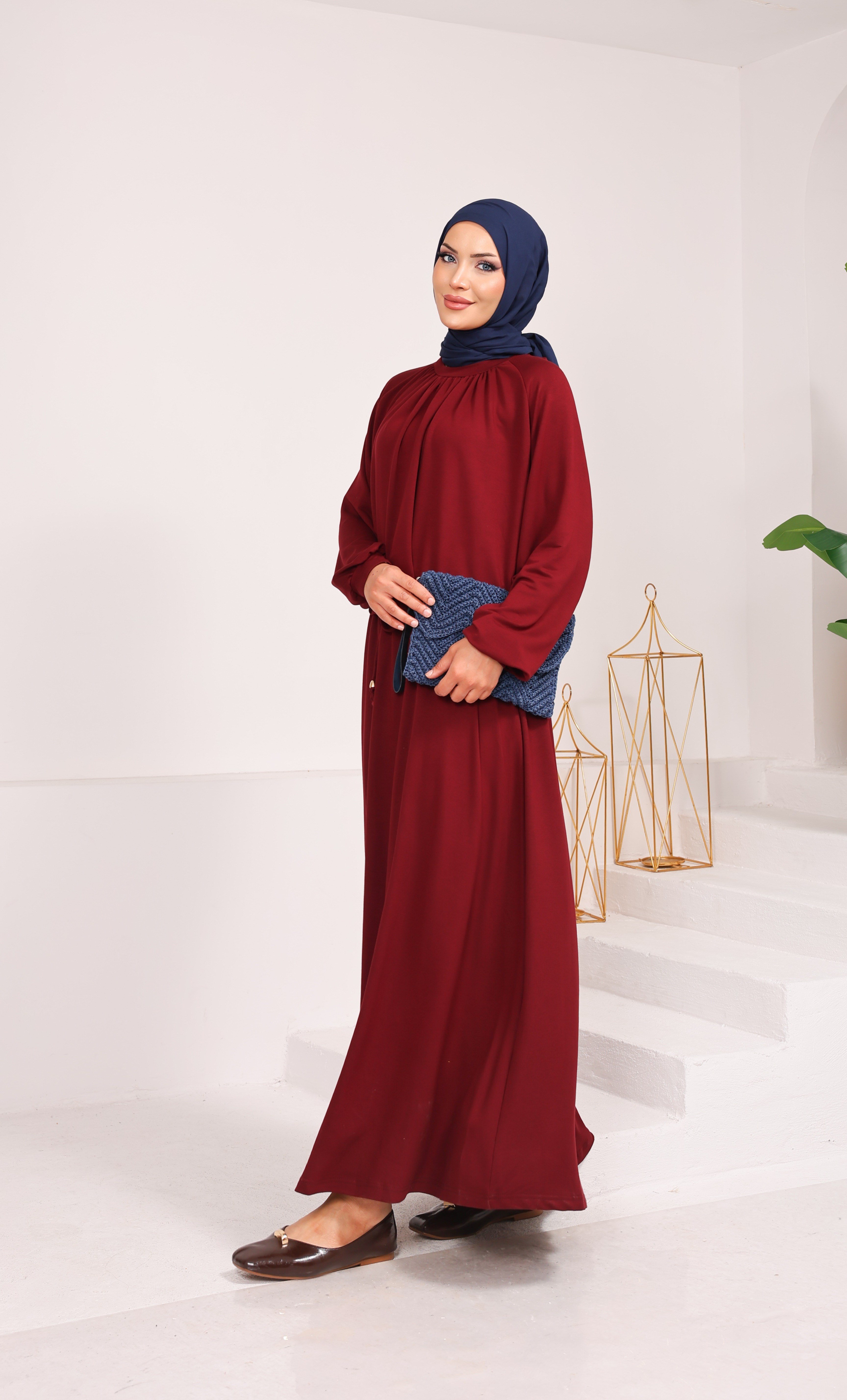 8891 İthal Kristal Penye Kumaş Nur Etekli Takım bordo 
