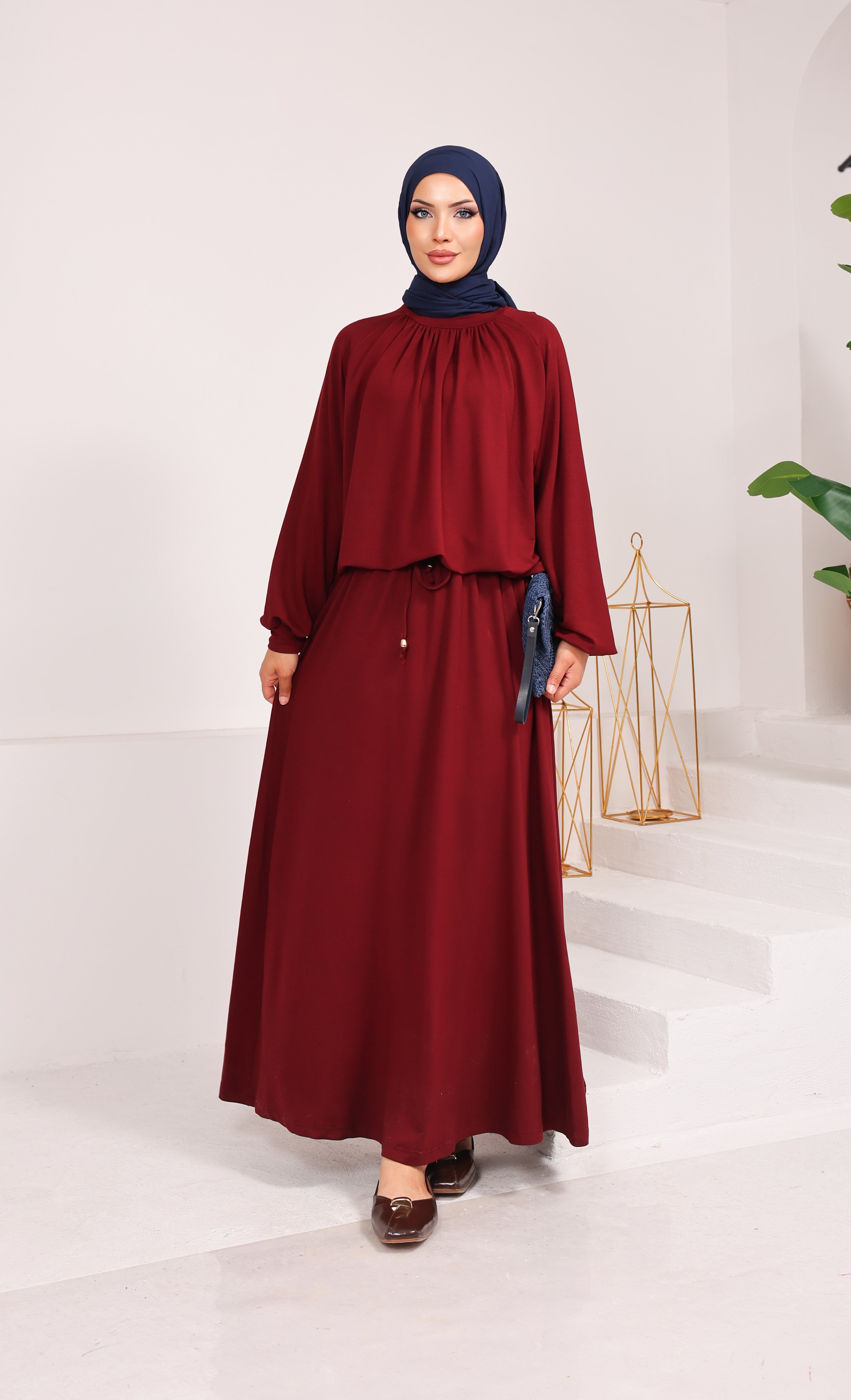8891 İthal Kristal Penye Kumaş Nur Etekli Takım bordo 