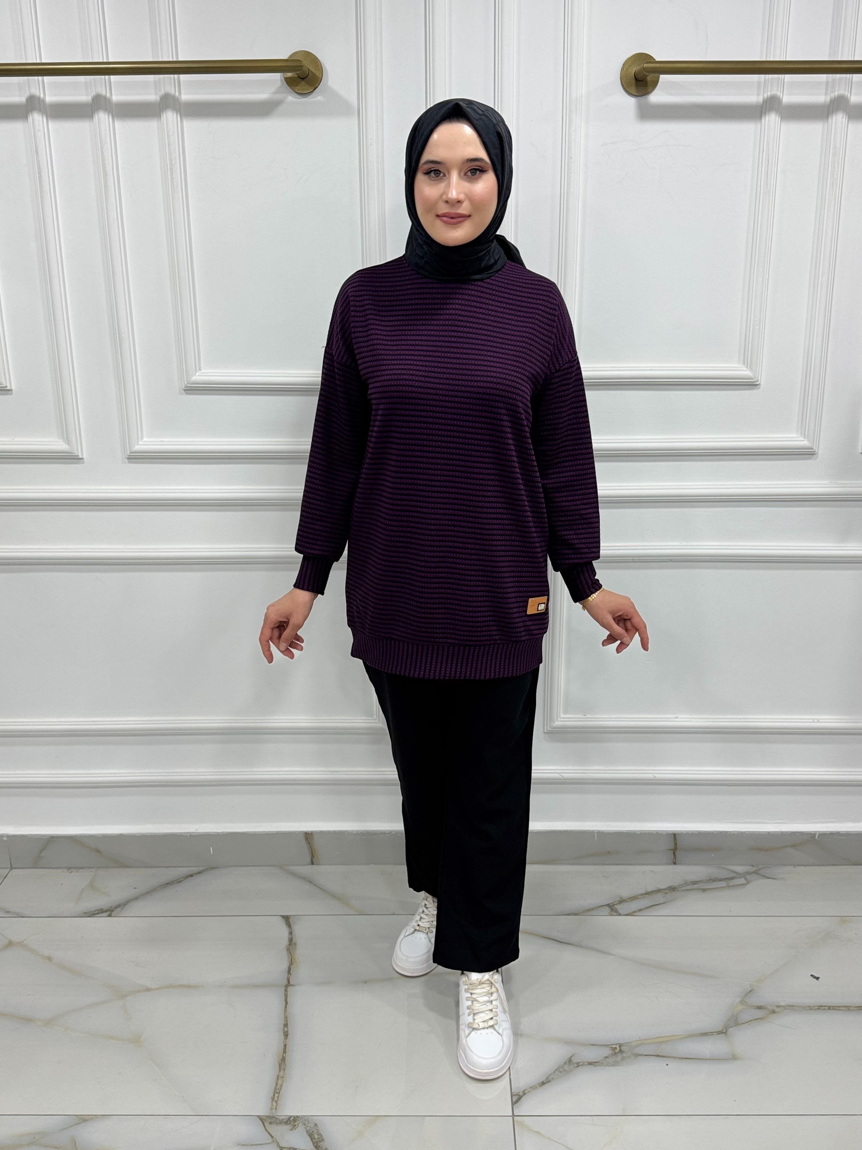 8974 BURGU OYSHO KUMAŞ TUNİK MOR