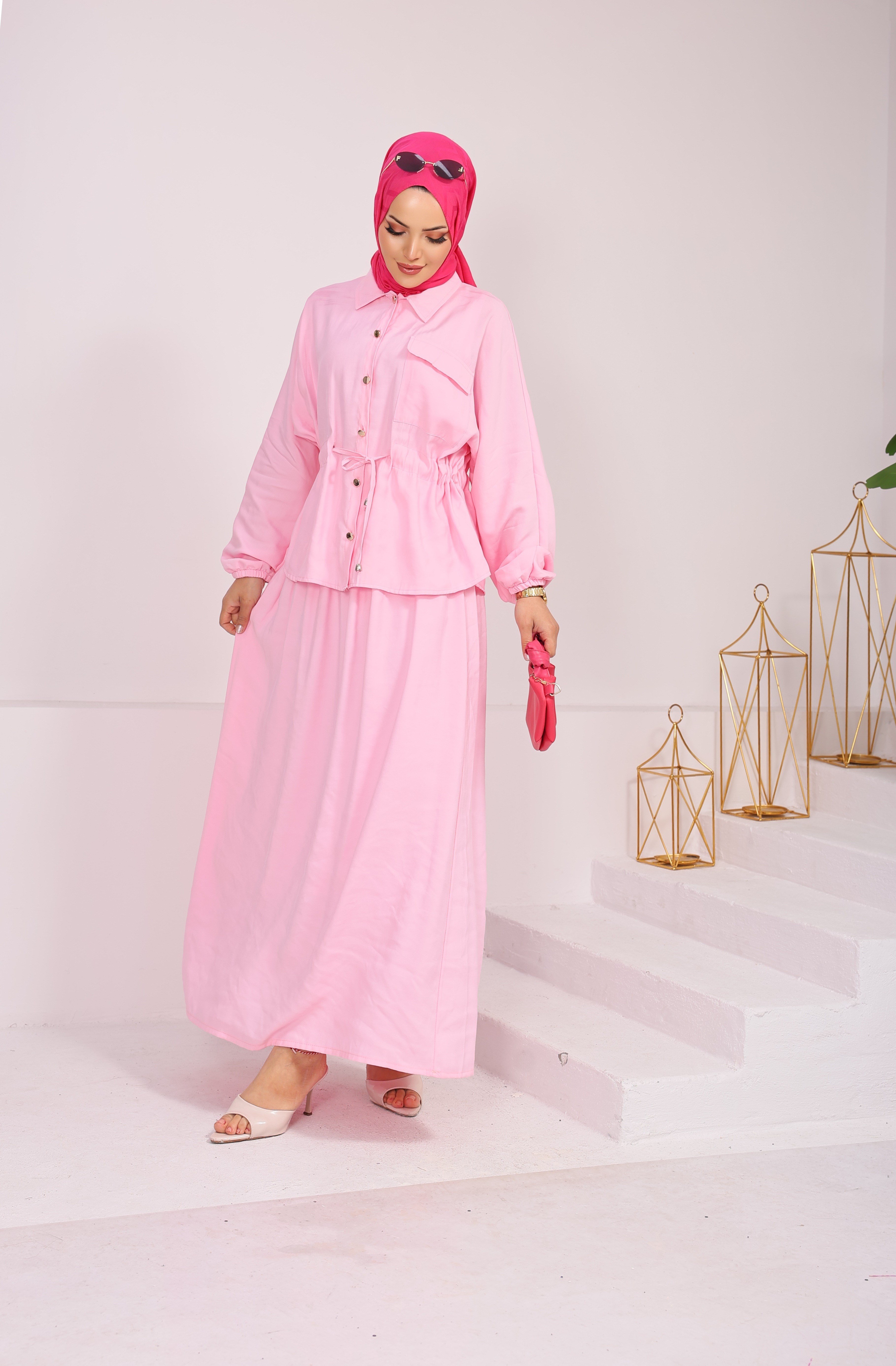 İpek Kupra beli tünelli ikili takım   PEMBE 