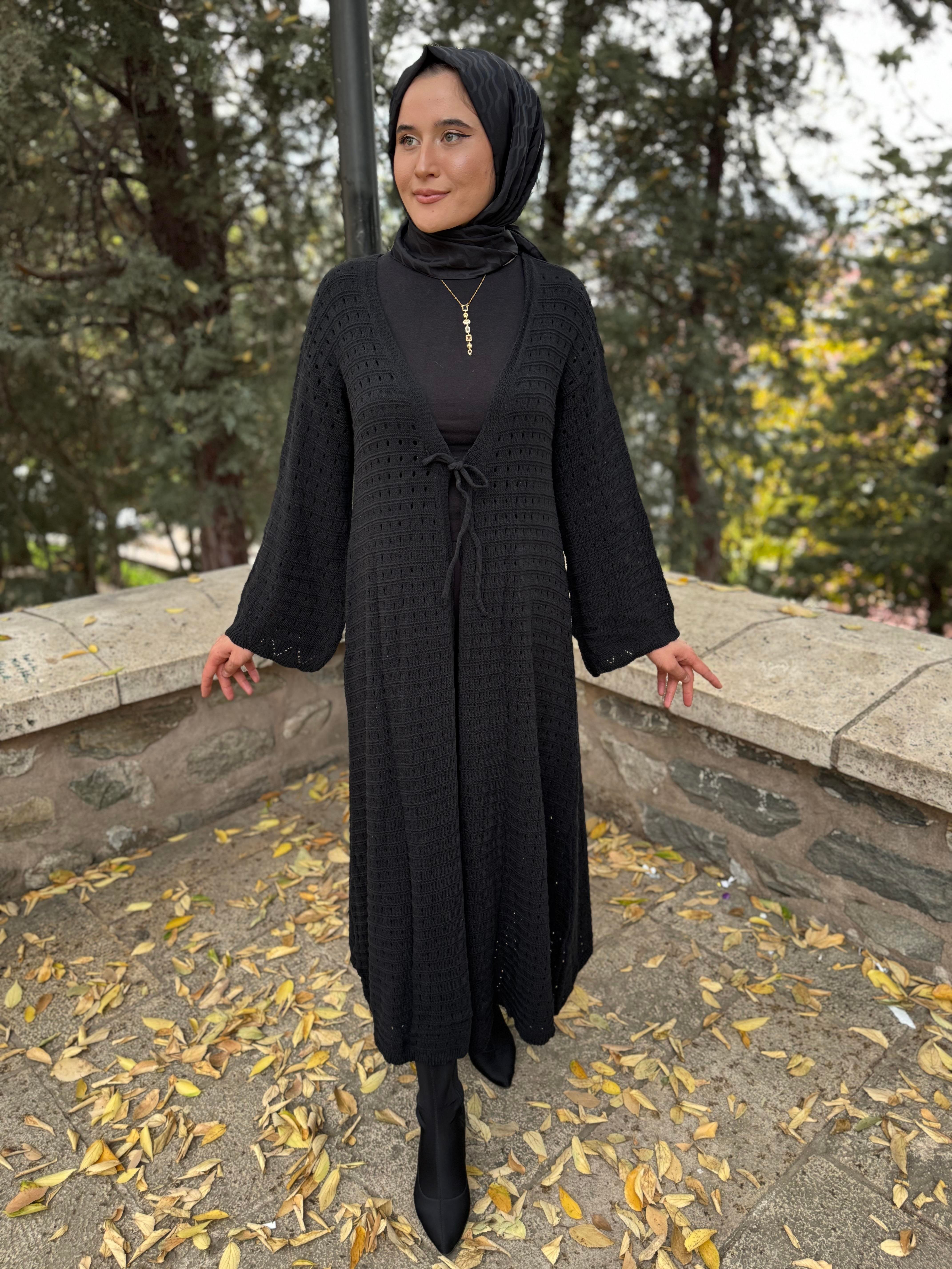 KRD19630 File Detaylı ÖNÜ Bağlamalı Triko Hırka SİYAH