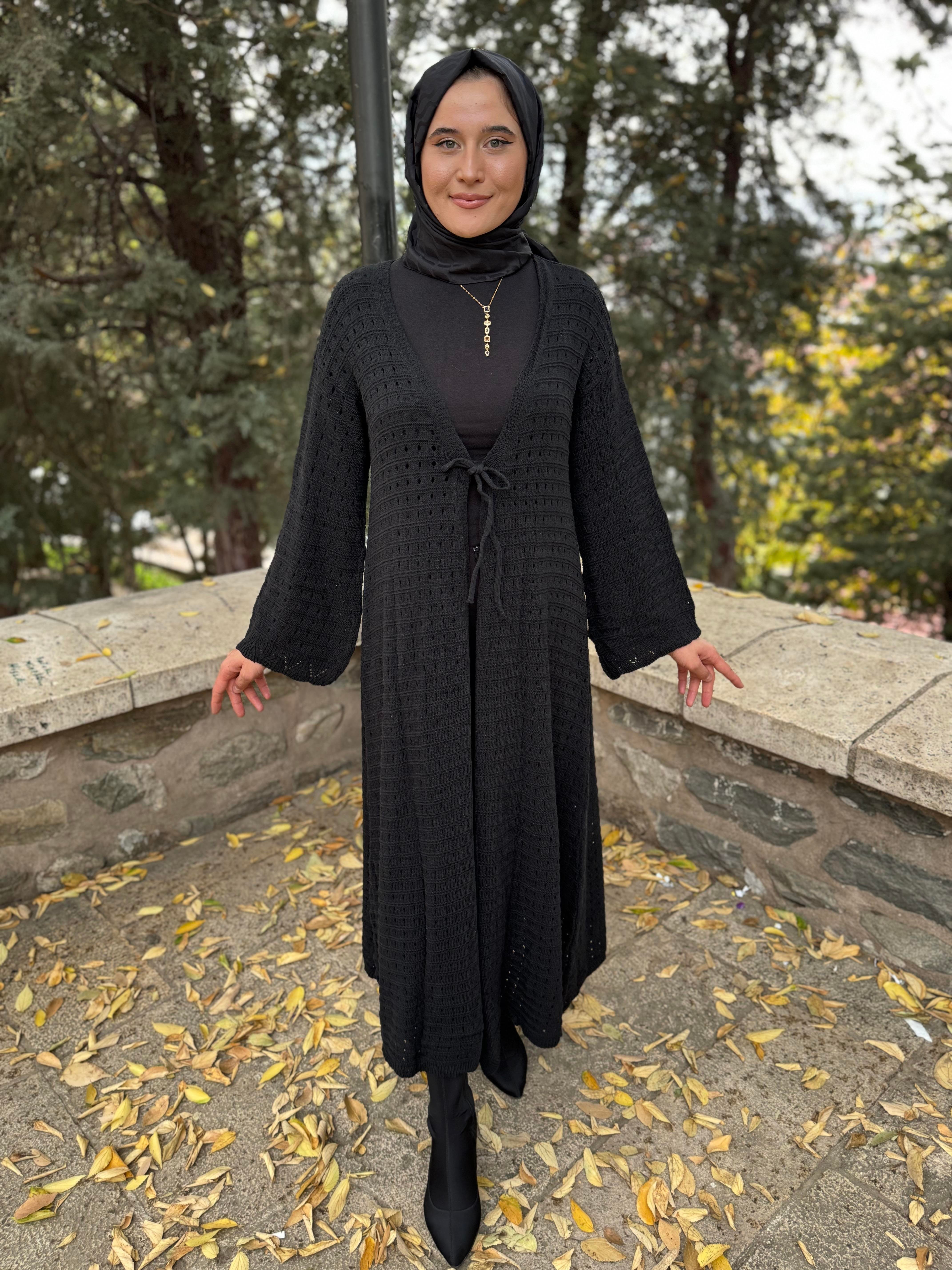 KRD19630 File Detaylı ÖNÜ Bağlamalı Triko Hırka SİYAH