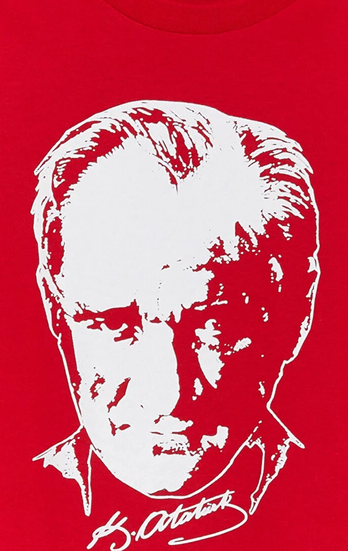Atatürk Baskılı İmza Detay Kırmızı Uzun Kollu Tşört