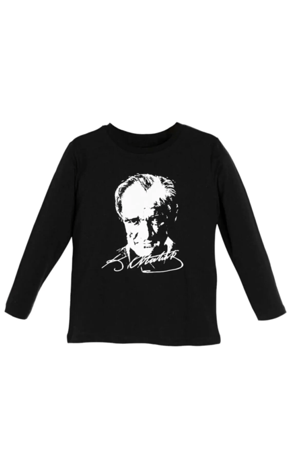 Atatürk Baskılı İmza Detay Siyah Uzun Kollu Tşört